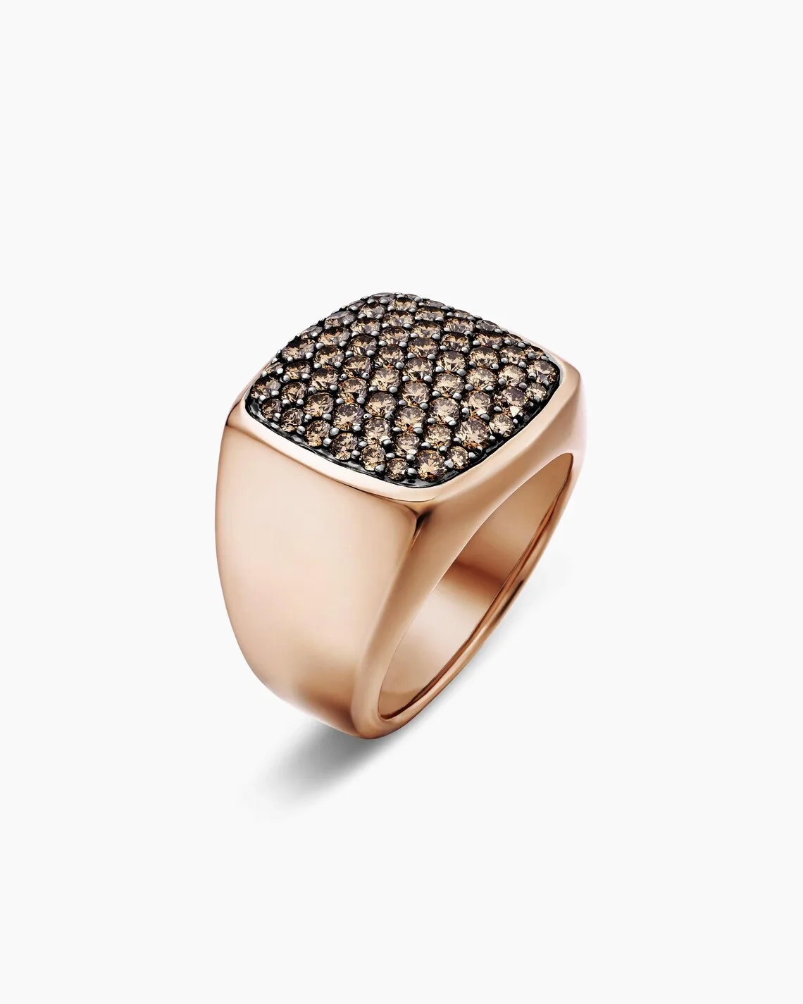 18k Rose Gold Round Cut Lab Grown Brown Diamond Signet Ring Unique Birthday Gift For Women Luxury Wide Bridal Wedding Ring Statement Jewelry