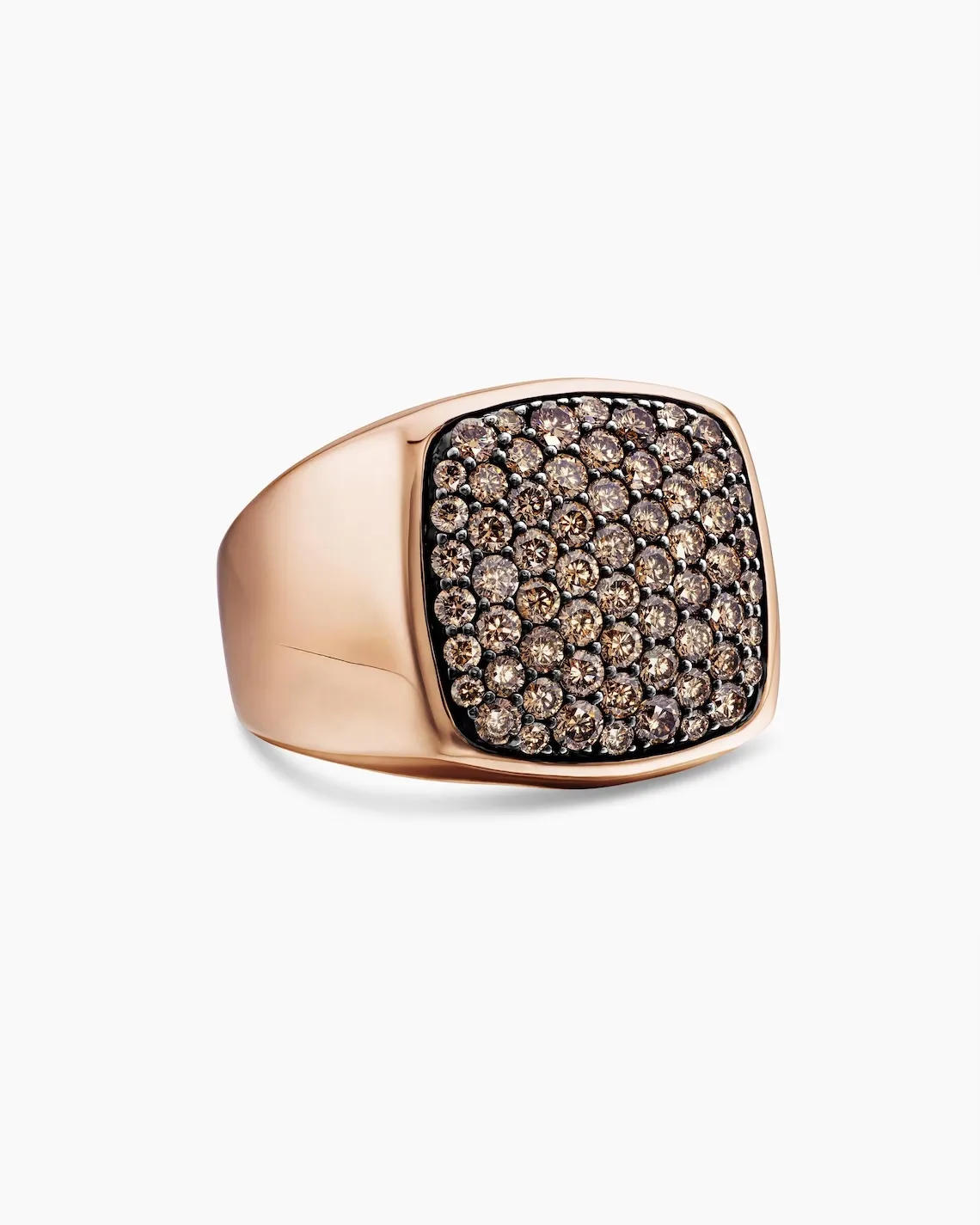 18k Rose Gold Round Cut Lab Grown Brown Diamond Signet Ring Unique Birthday Gift For Women Luxury Wide Bridal Wedding Ring Statement Jewelry