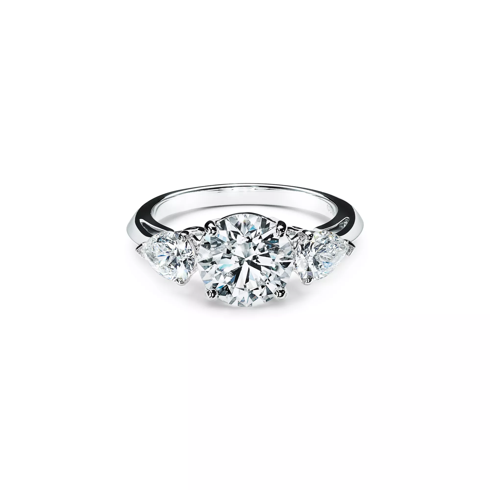 Engagement Ring with Pear-shaped Side Stones in Platinum