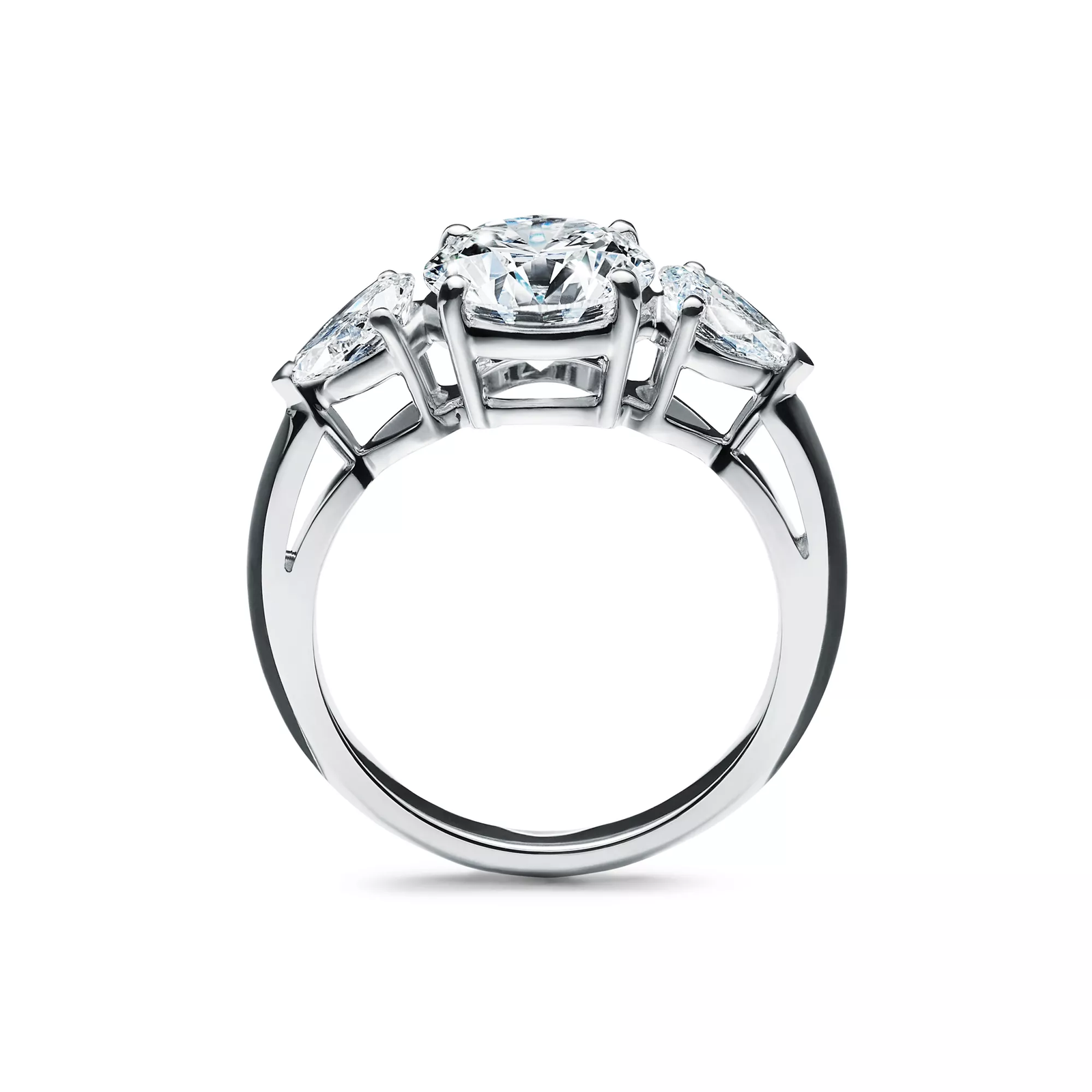 Engagement Ring with Pear-shaped Side Stones in Platinum