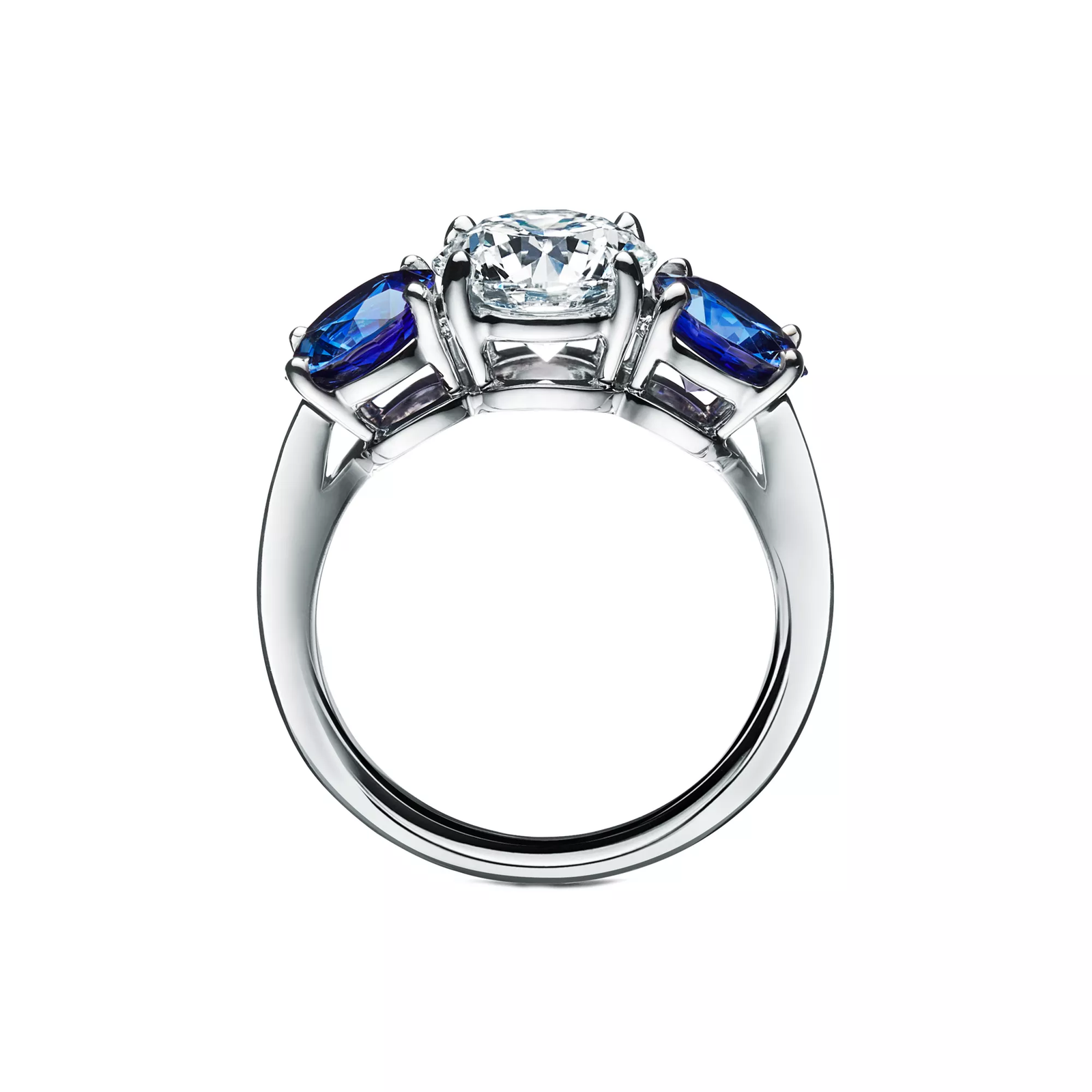 Engagement Ring with Sapphire Side Stones in Platinum