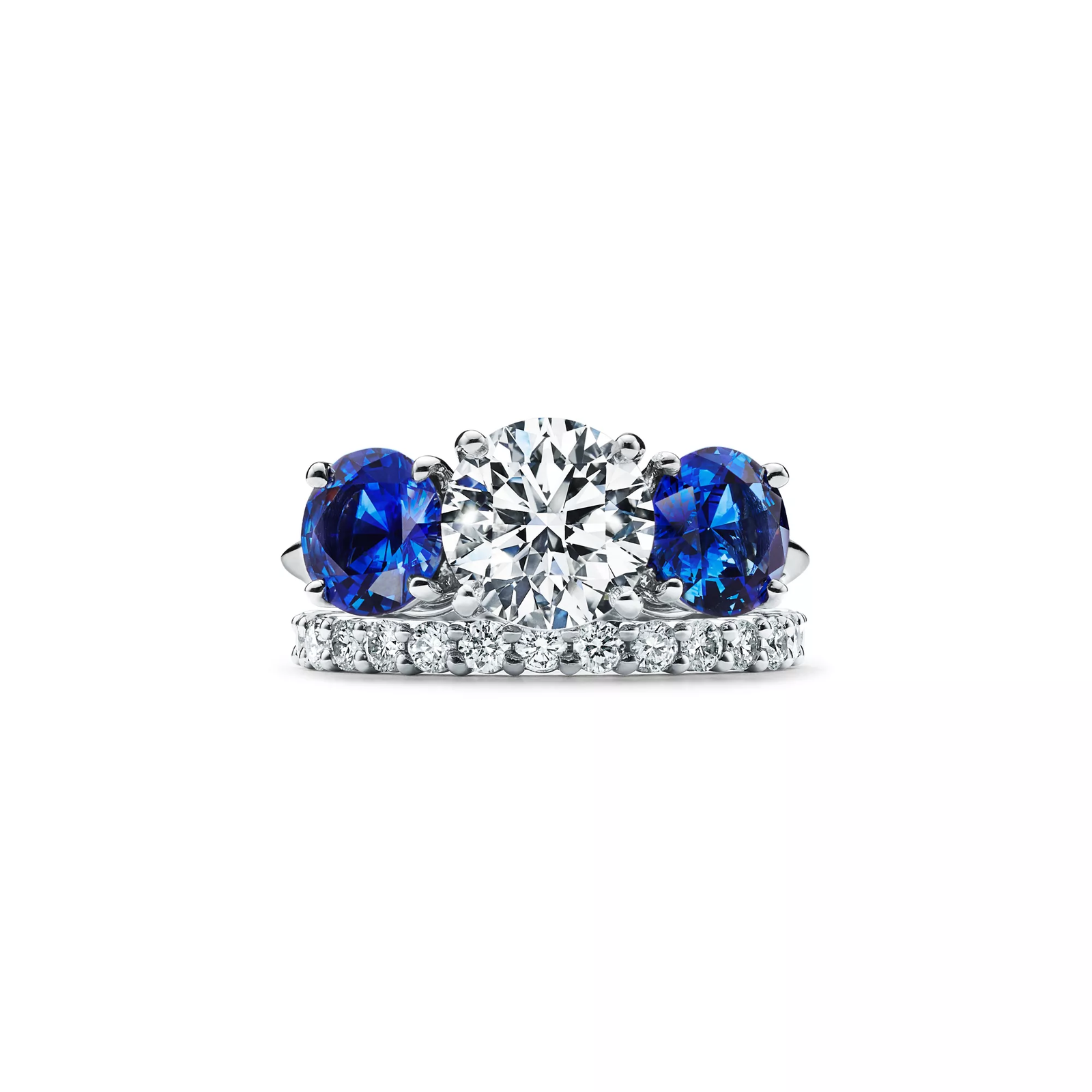 Engagement Ring with Sapphire Side Stones in Platinum