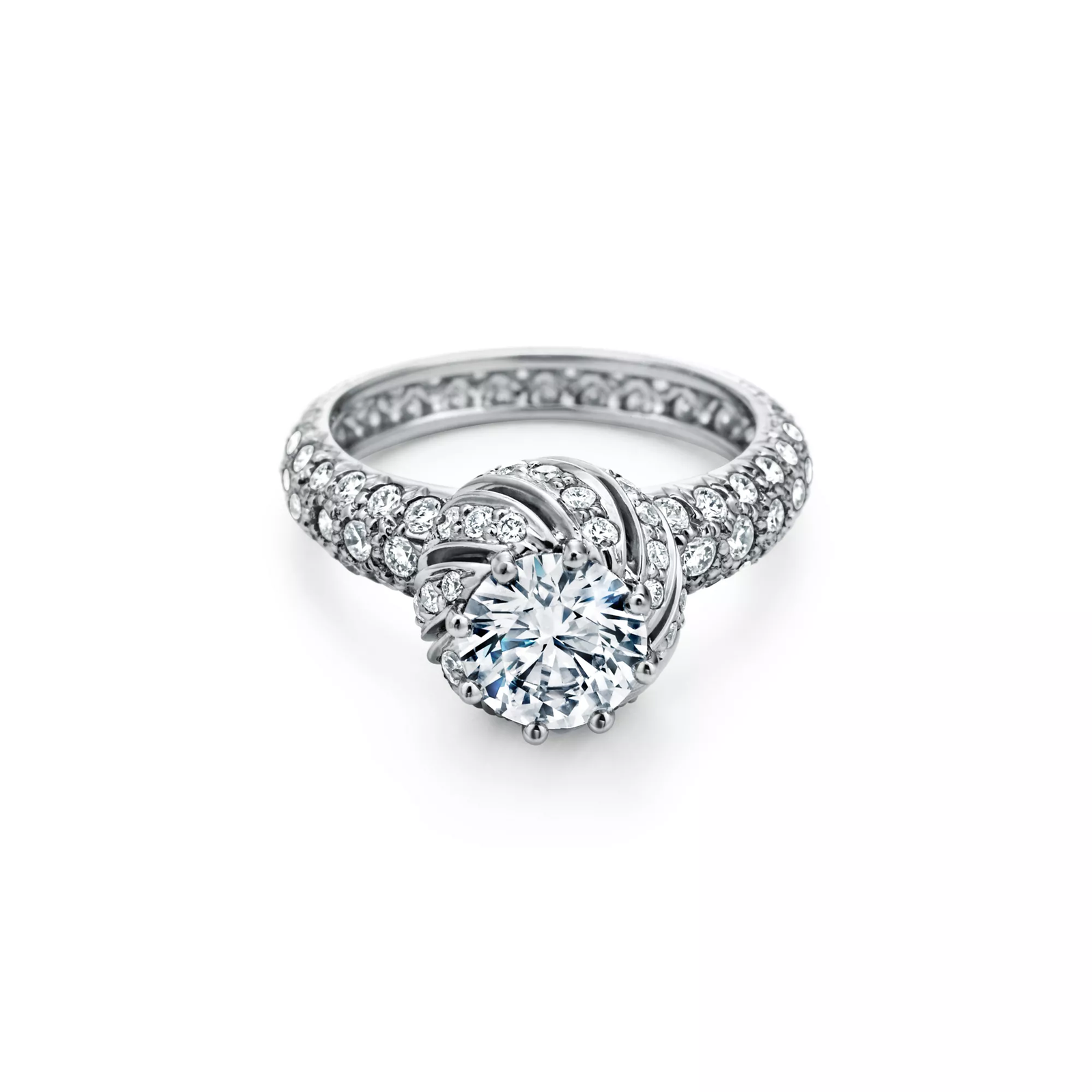 Buds Round Brilliant Engagement Ring with a Diamond Platinum Band