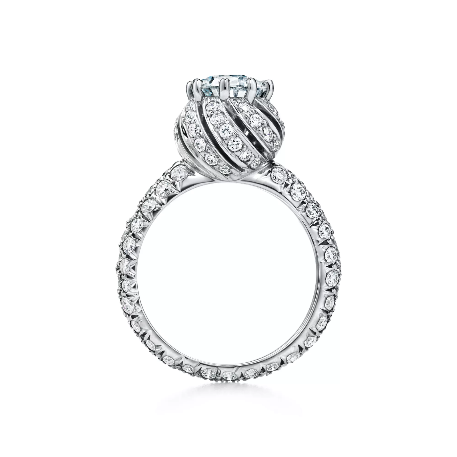 Buds Round Brilliant Engagement Ring with a Diamond Platinum Band