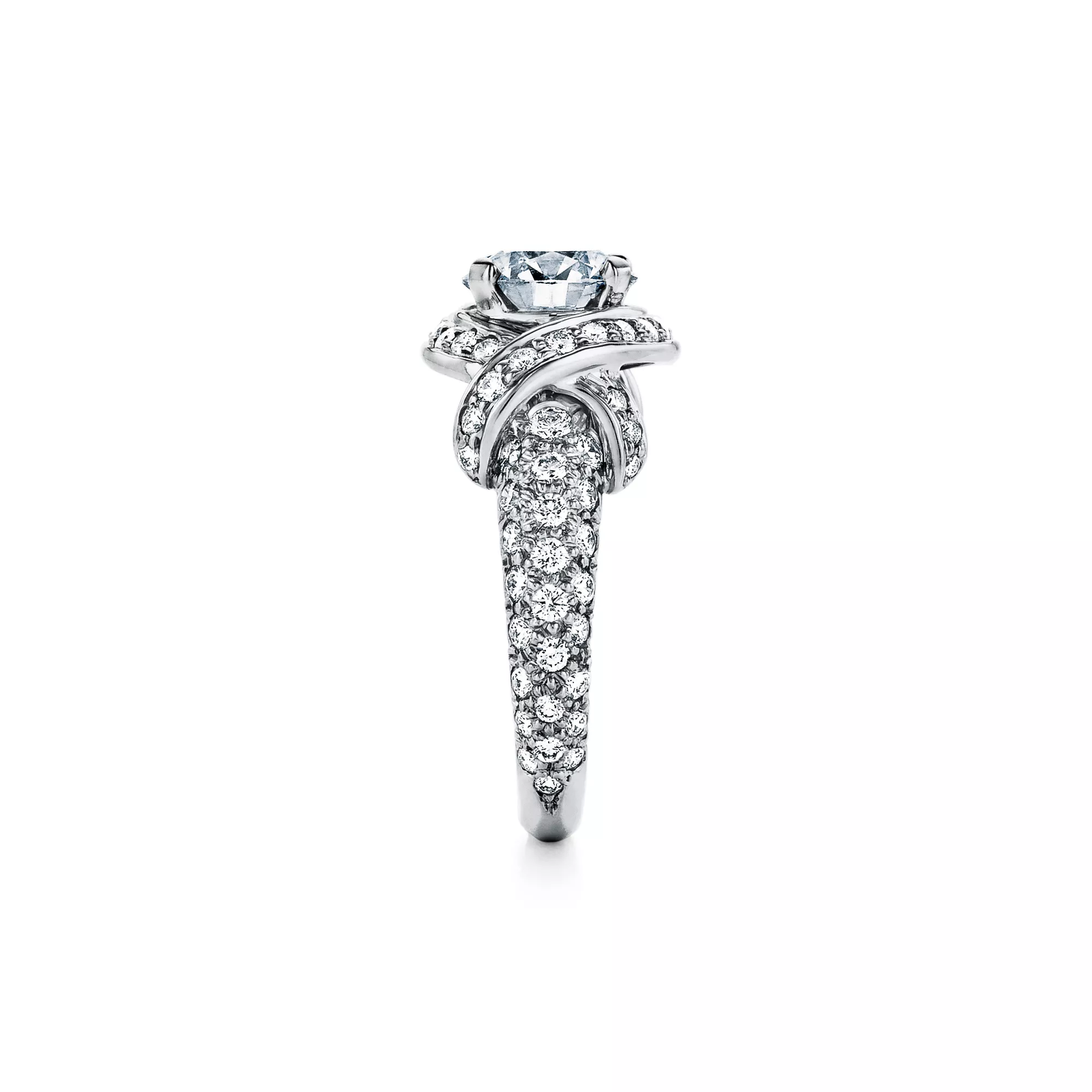 Ribbon Engagement Ring with a Diamond Platinum Band