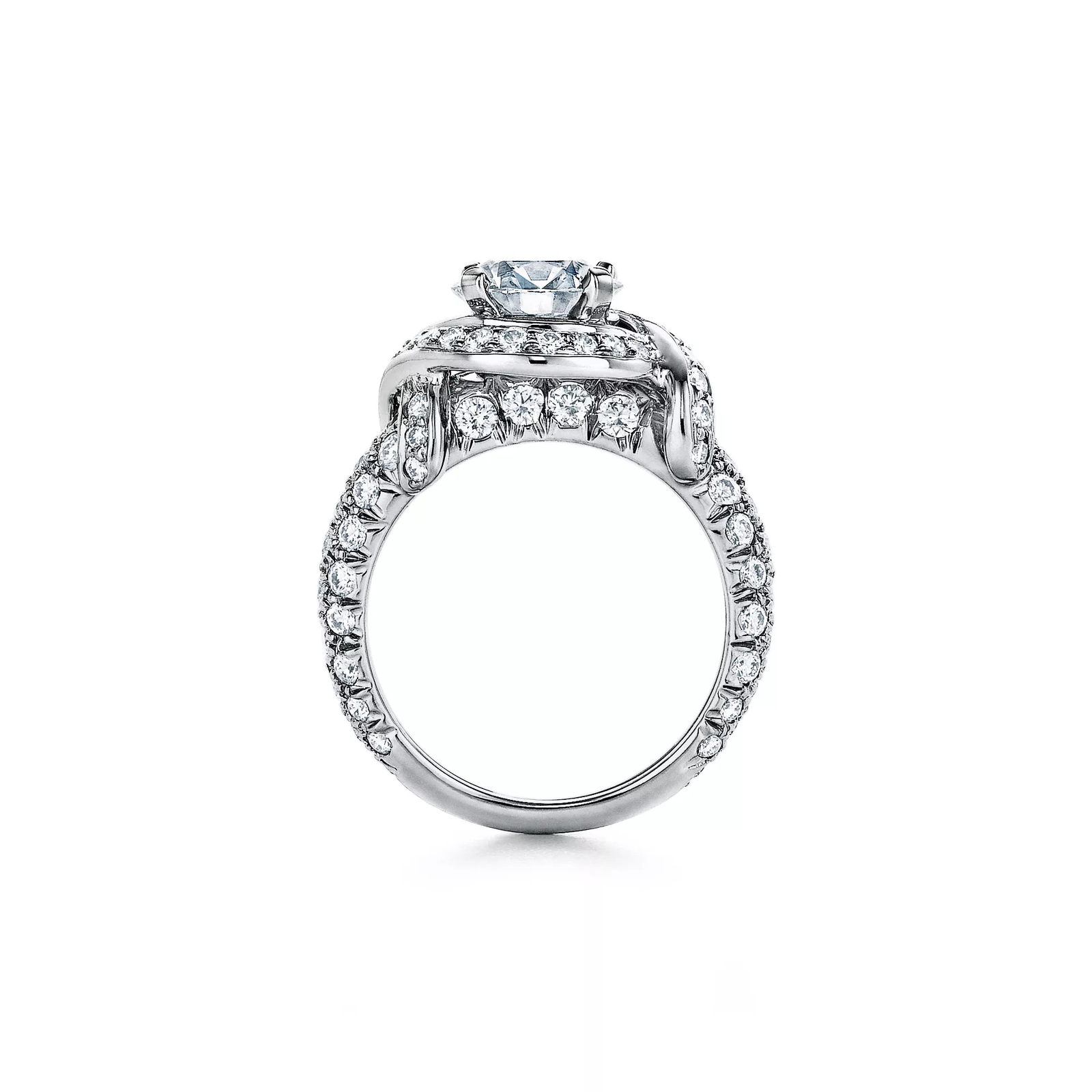 Ribbon Engagement Ring with a Diamond Platinum Band