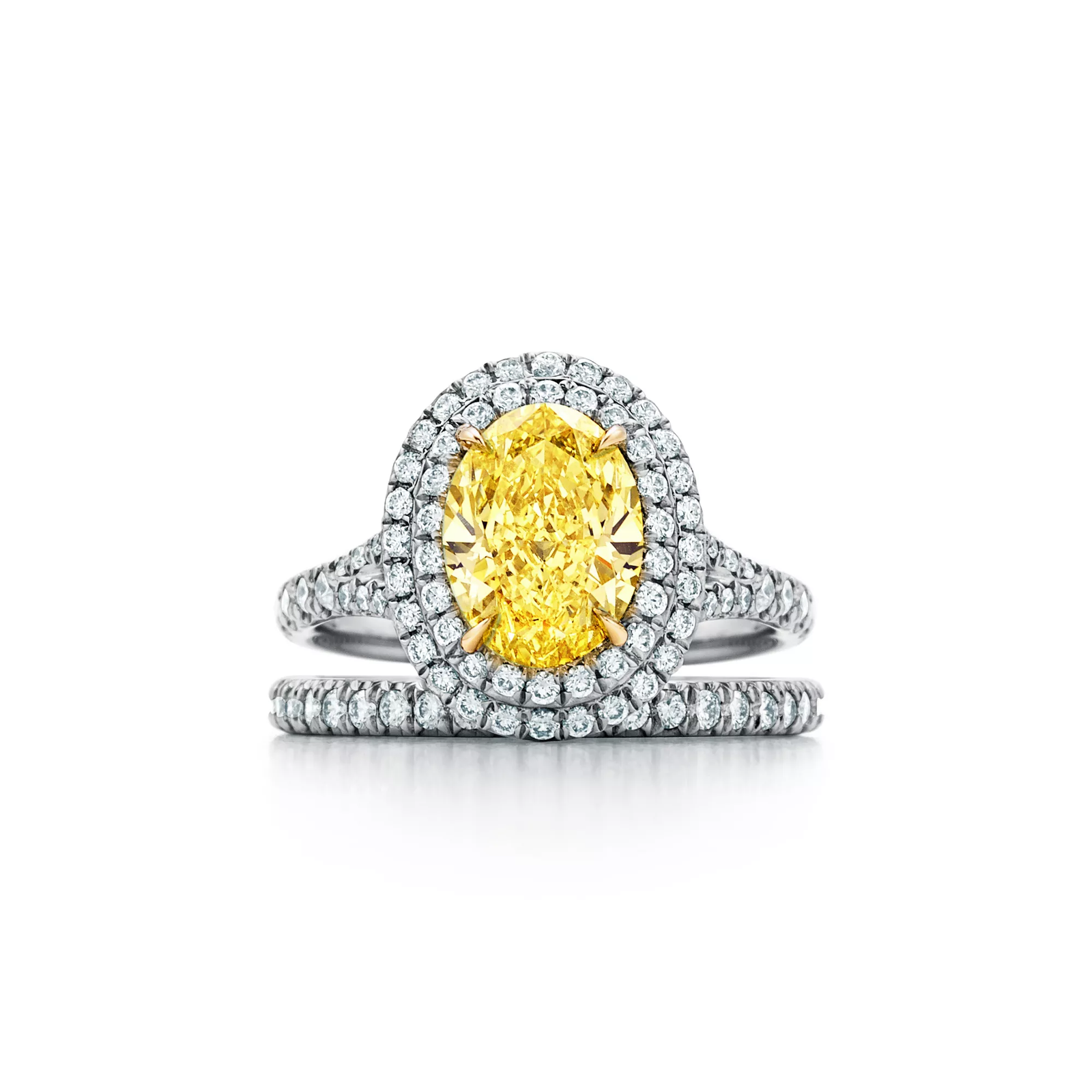 Oval Yellow Diamond Double Halo Engagement Ring in Platinum