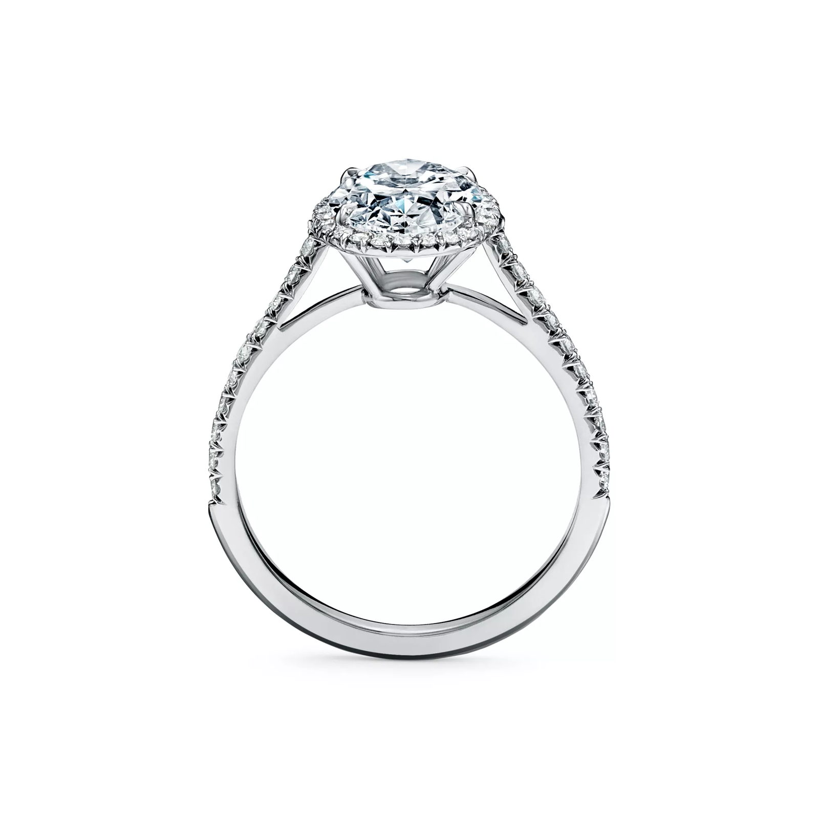 Oval Halo Engagement Ring with a Diamond Platinum Band