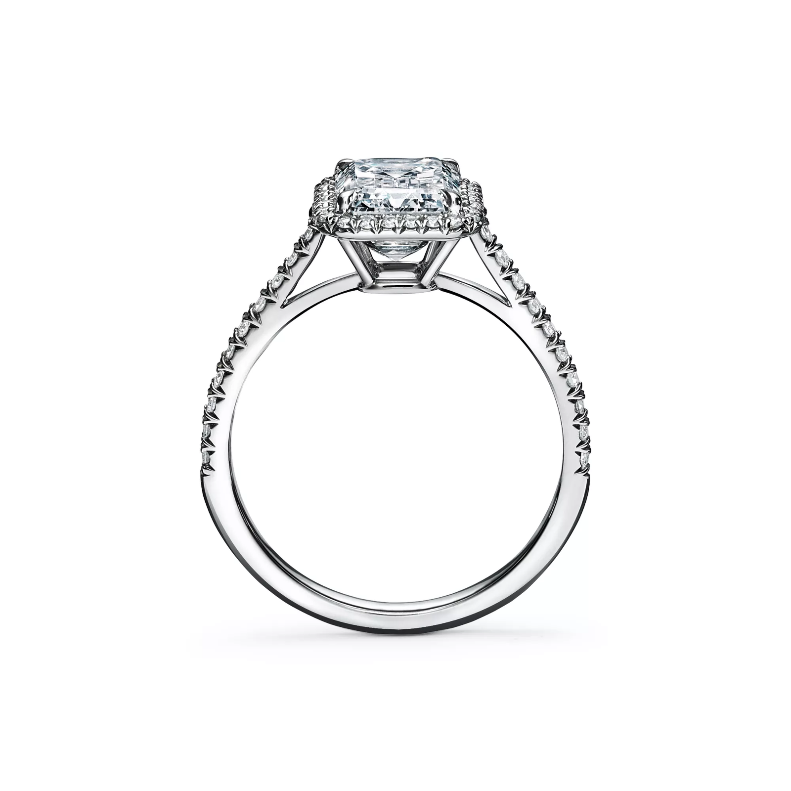 Emerald-cut Halo Engagement Ring with a Diamond Platinum Band