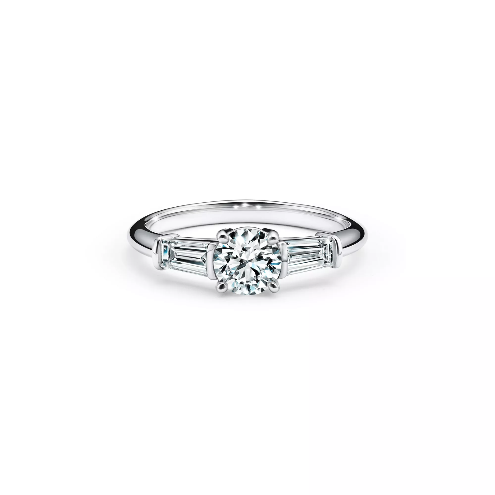 Engagement Ring with Baguette Side Stones in Platinum