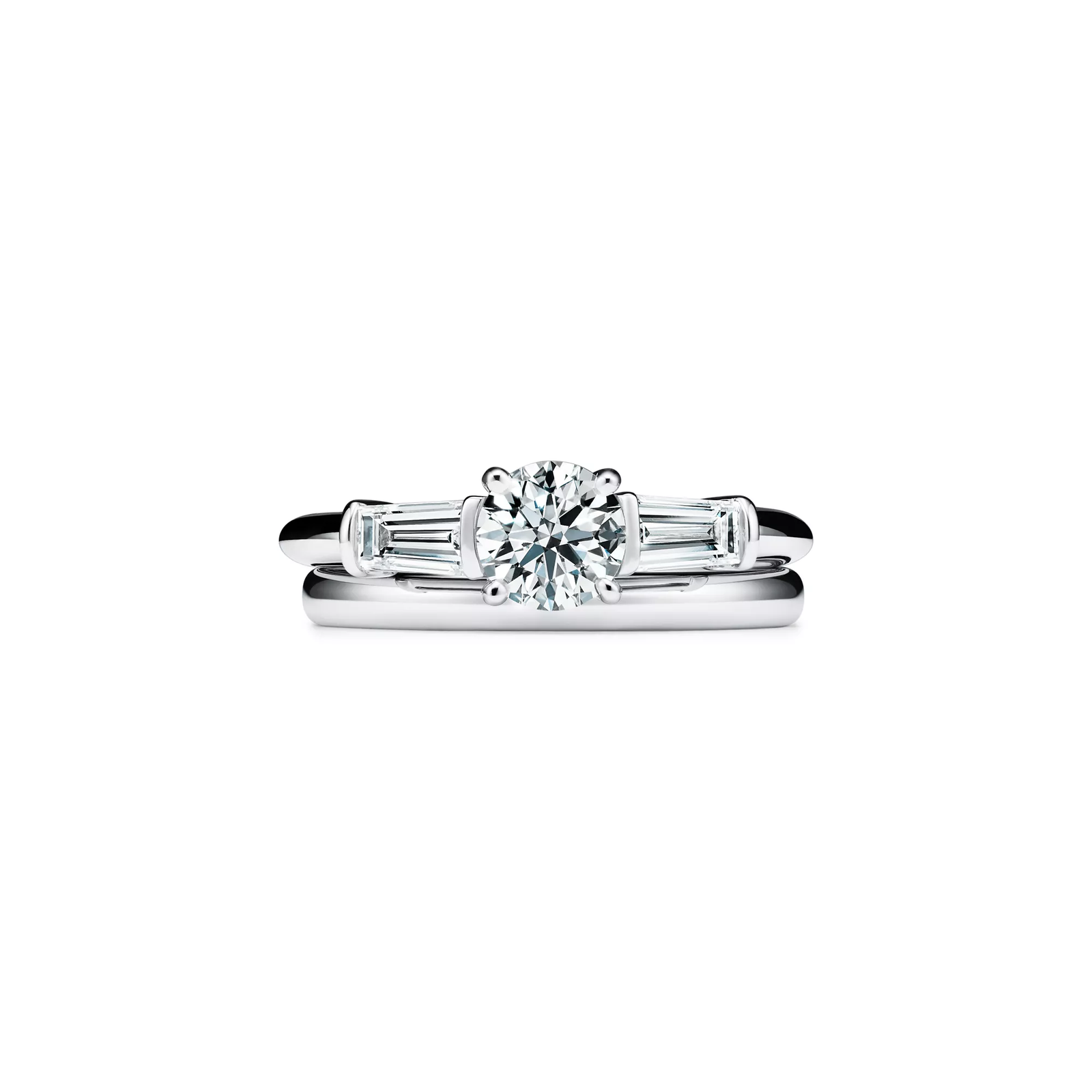 Engagement Ring with Baguette Side Stones in Platinum
