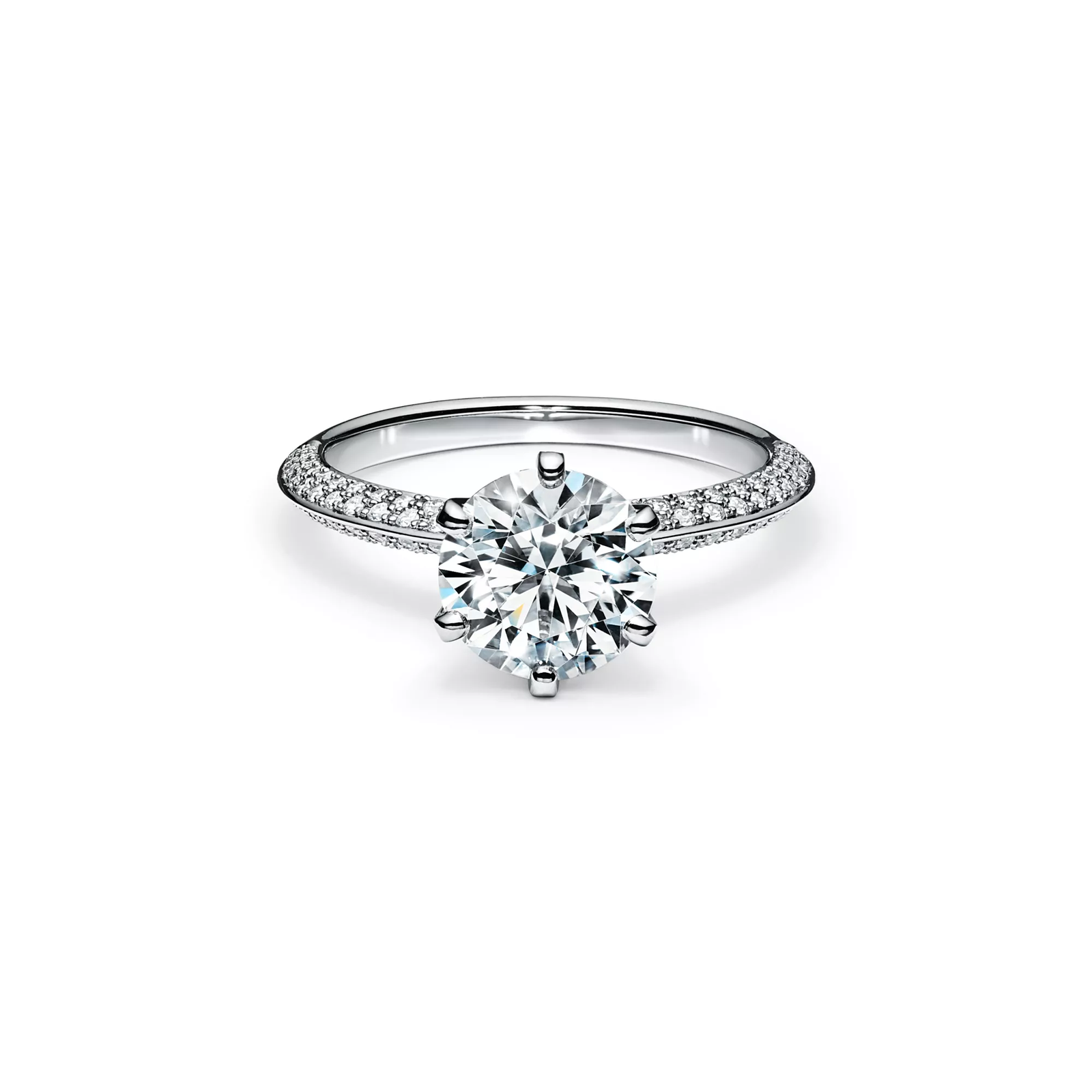 Engagement Ring with a Pave Diamond Band in Platinum