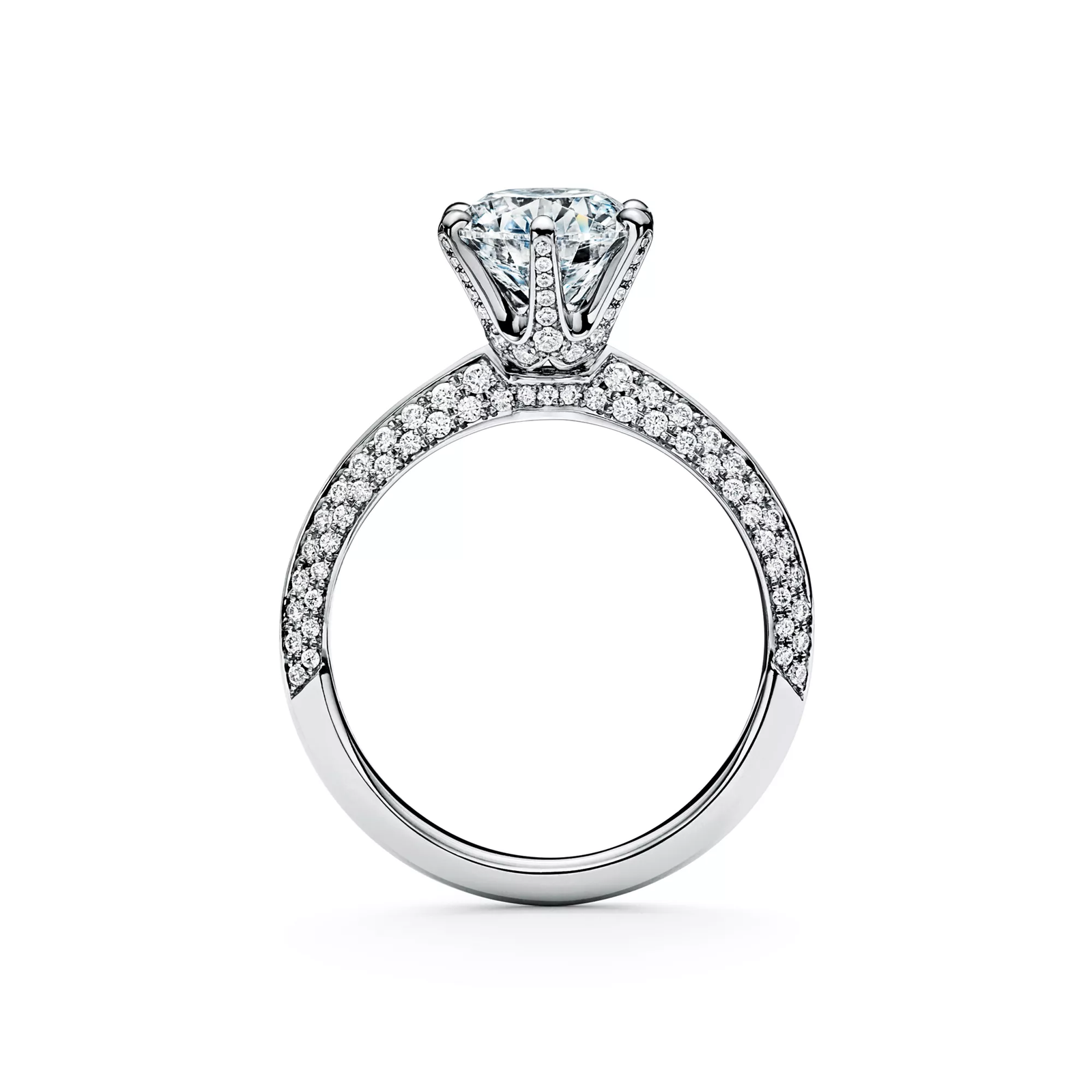 Engagement Ring with a Pave Diamond Band in Platinum