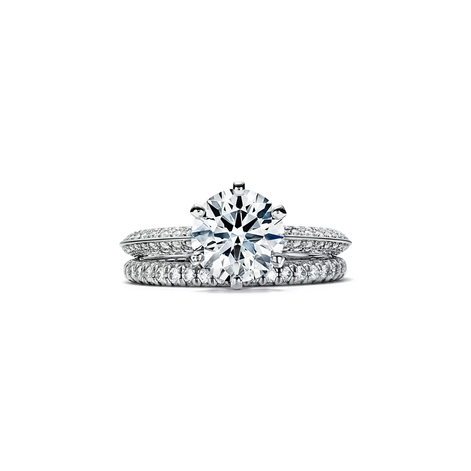 Engagement Ring with a Pave Diamond Band in Platinum