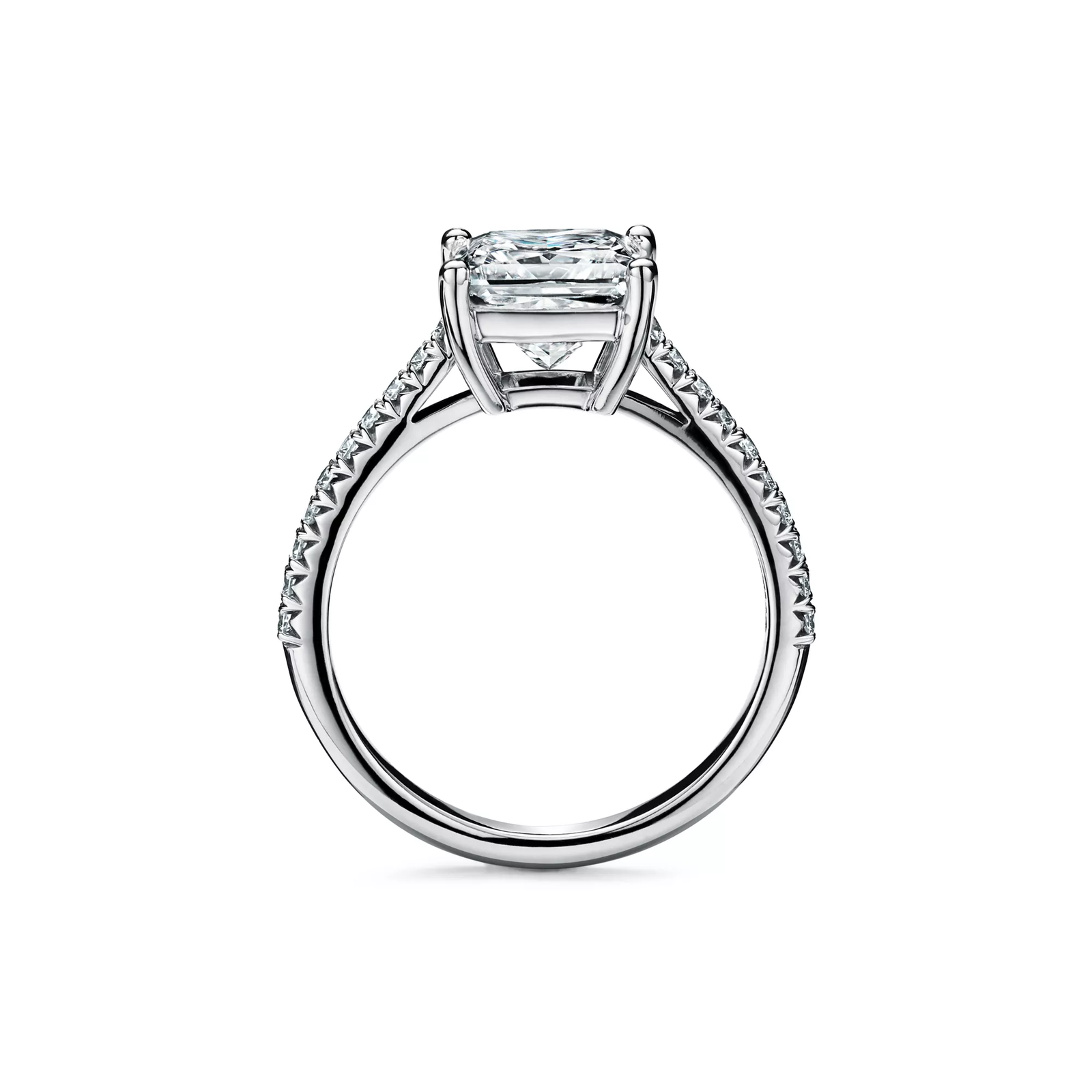 Princess-cut Engagement Ring with a Pave Diamond Band in Platinum