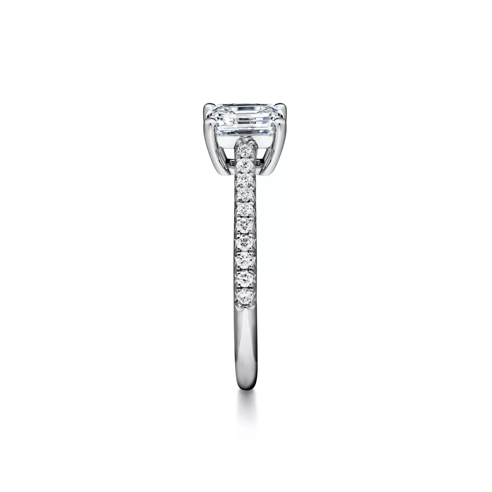 Emerald-cut Engagement Ring with a Pave Diamond Band in Platinum