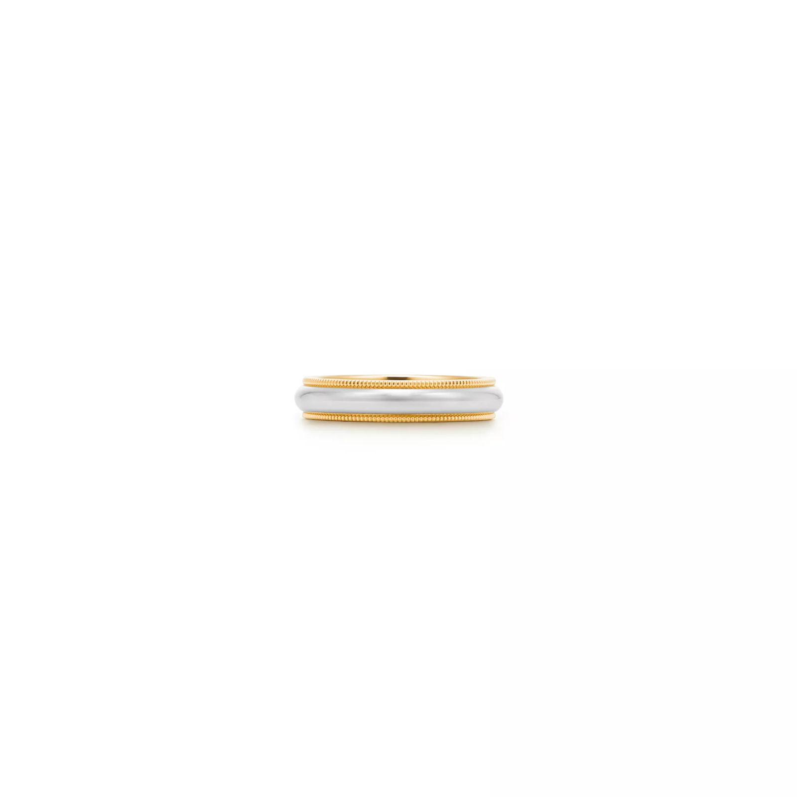 Milgrain Band Ring in Platinum and Yellow Gold, 4 mm Wide