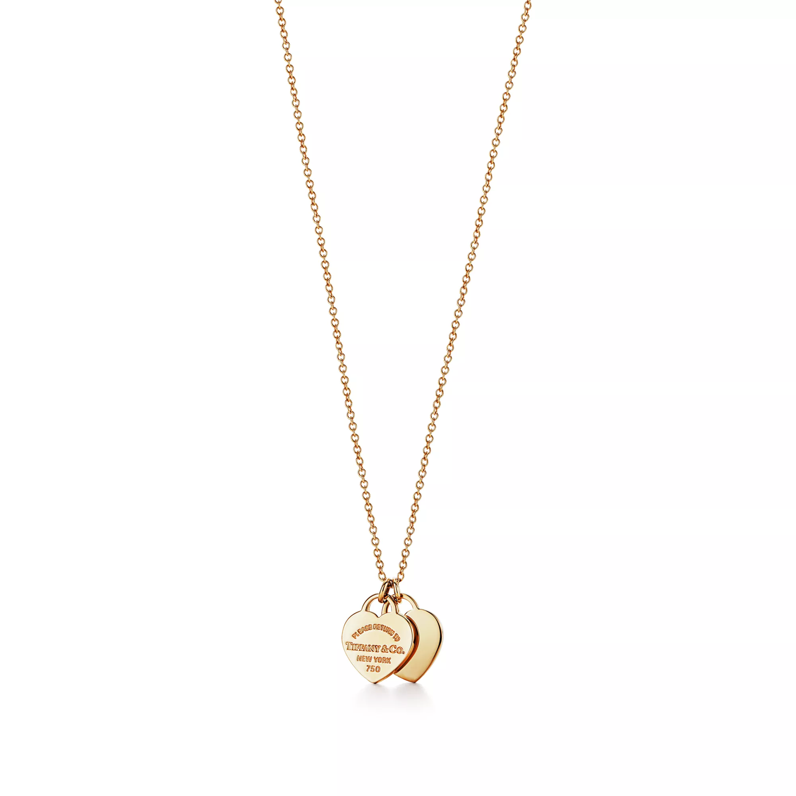 Double Heart Tag Pendant in Yellow Gold, Mini