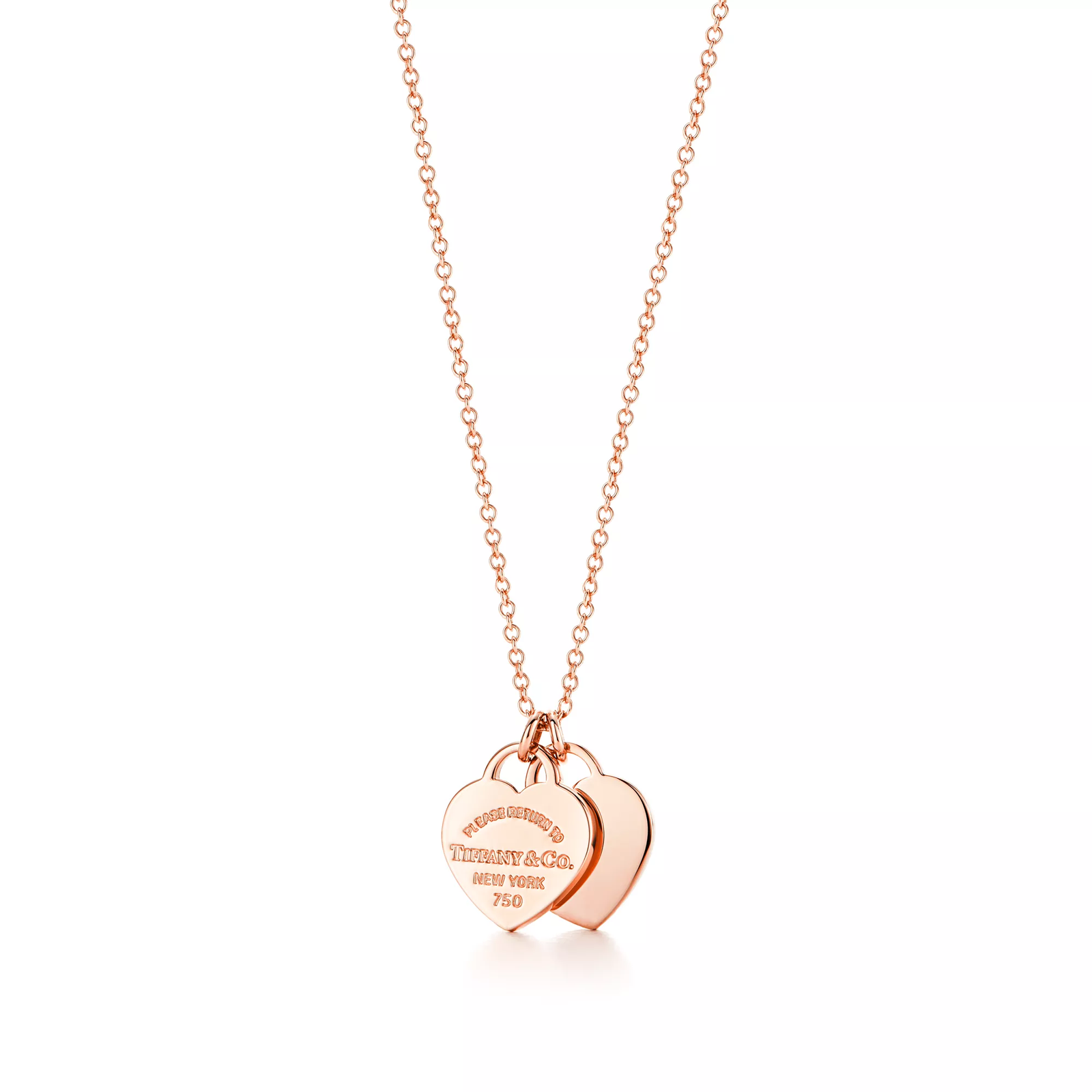 Double Heart Tag Pendant in Rose Gold, Mini
