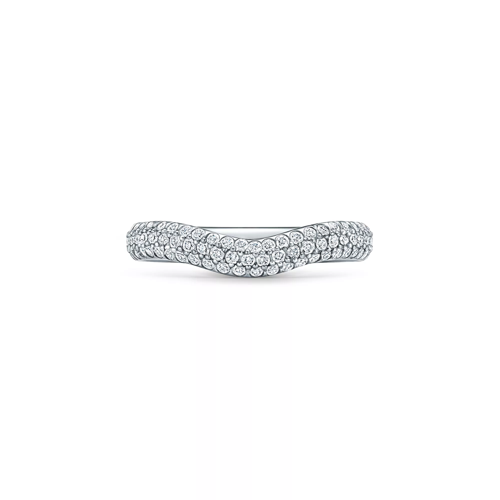 Curved Band Ring in Platinum with Pave Diamonds