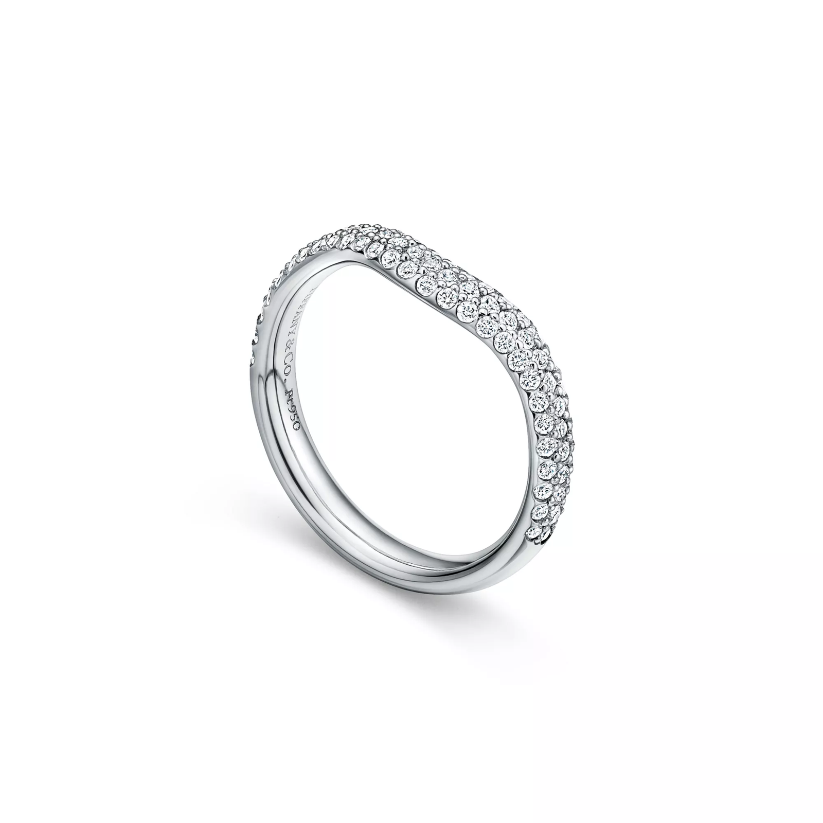 Curved Band Ring in Platinum with Pave Diamonds