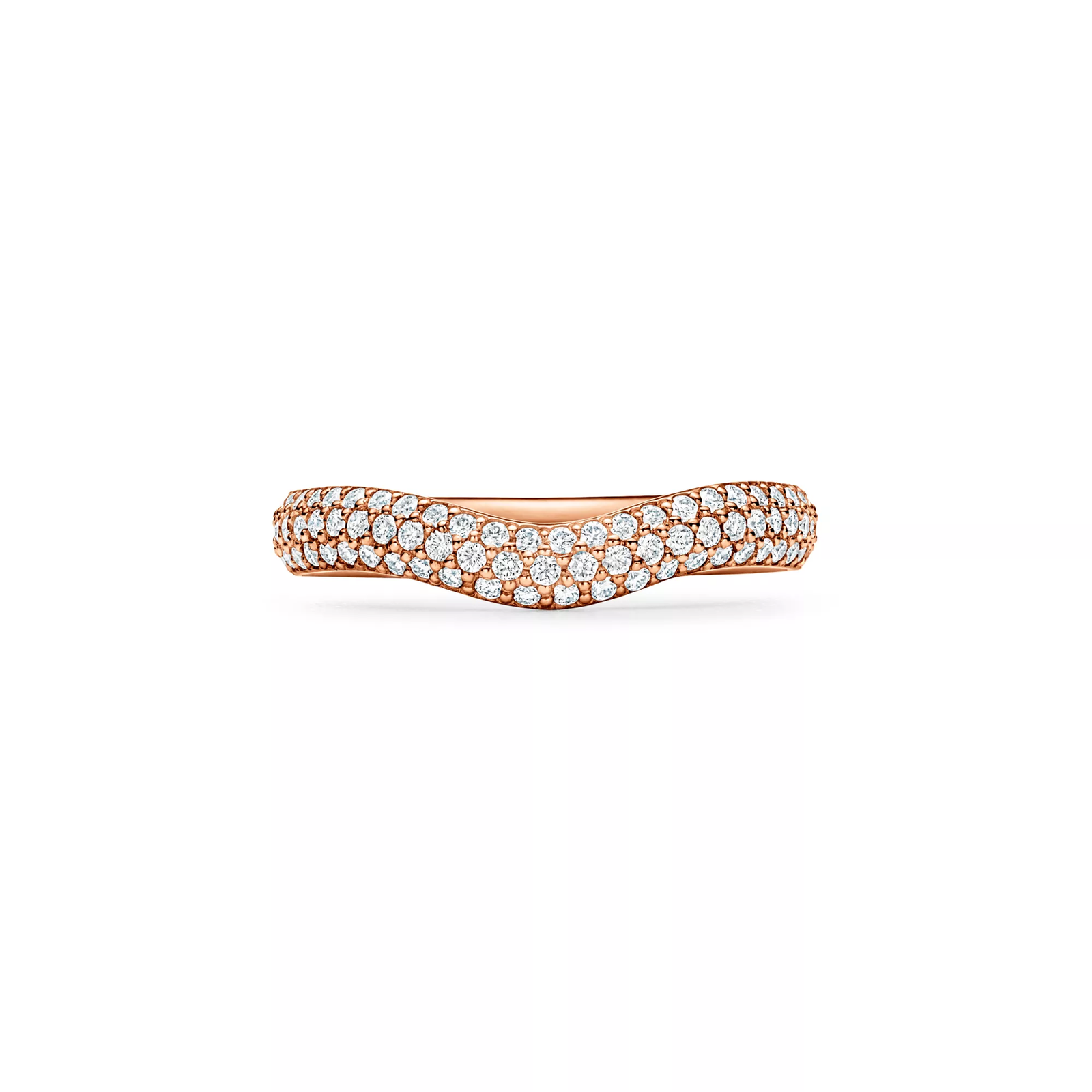 Curved Band Ring in Rose Gold with Pave Diamonds
