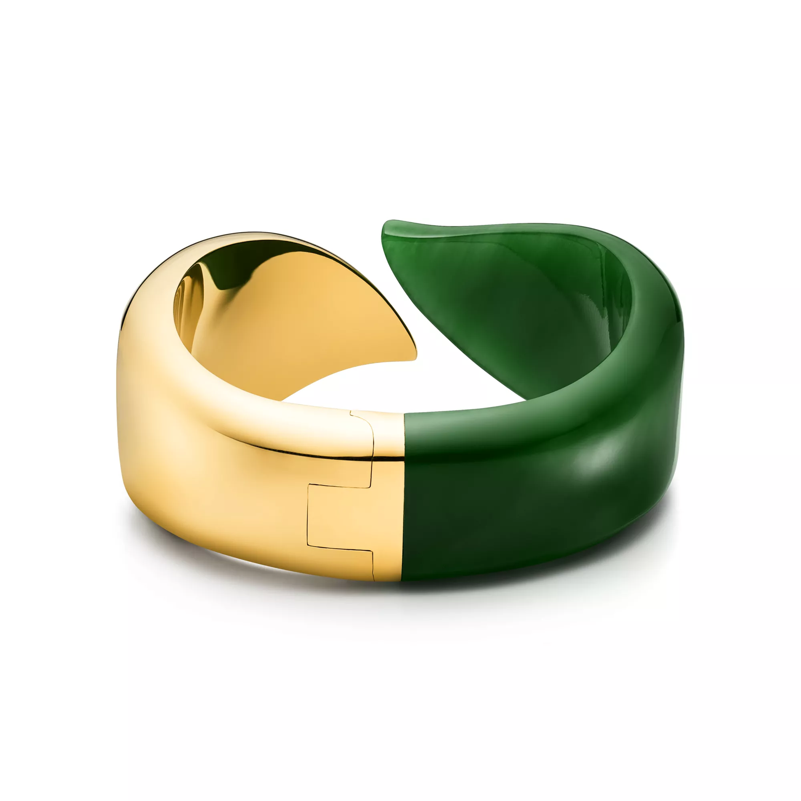 Feather Cuff in Yellow Gold with Green Nephrite Jade