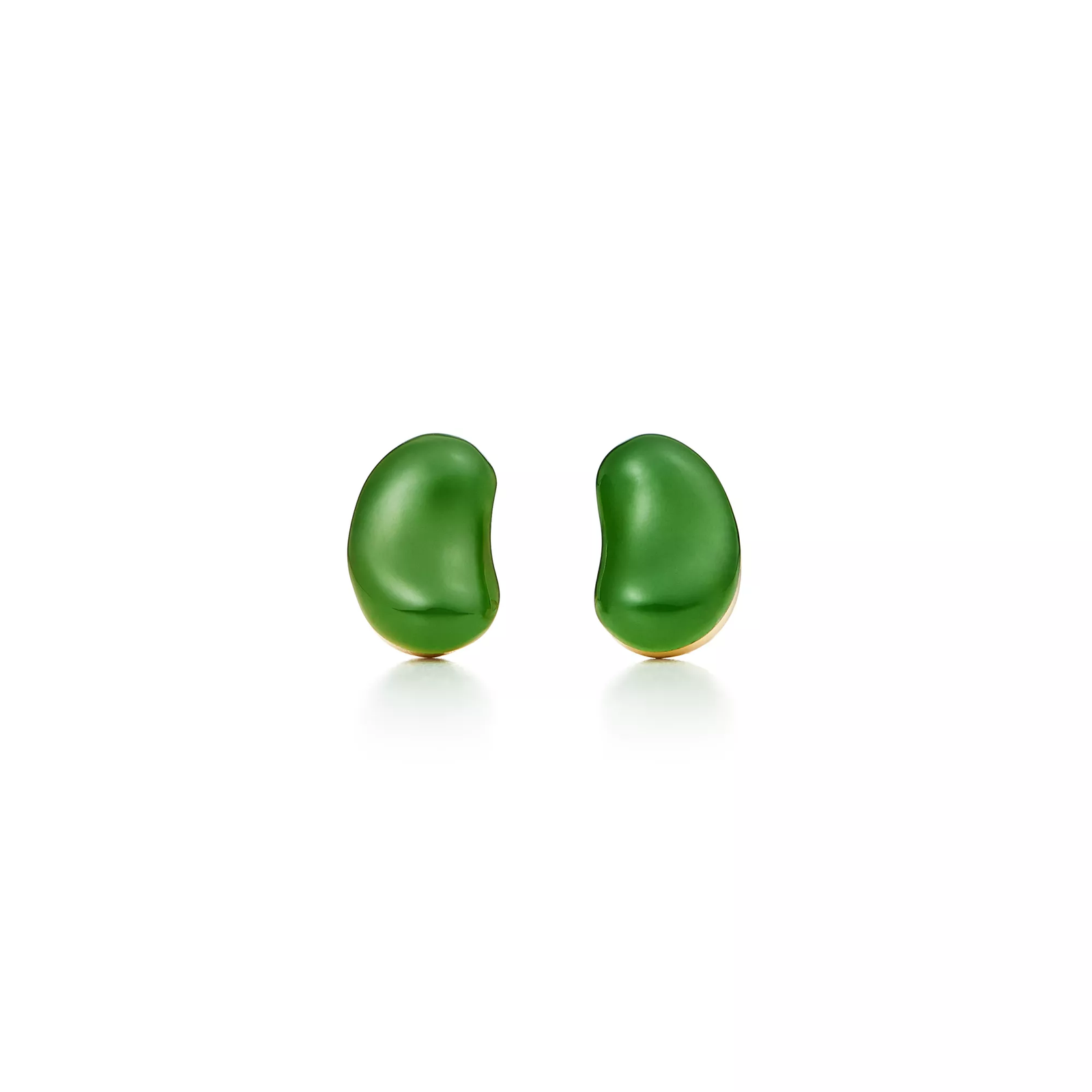 Bean design Earrings in Yellow Gold with Green Nephrite Jade
