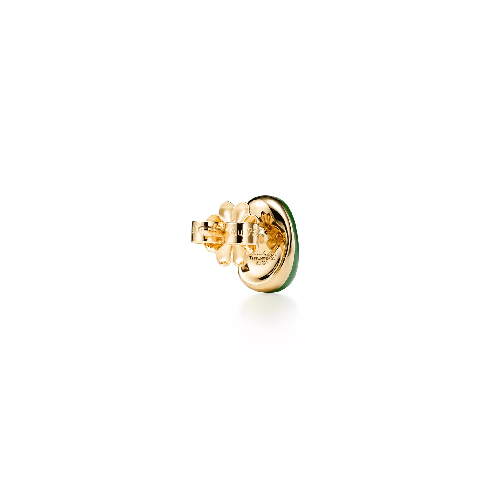 Bean design Earrings in Yellow Gold with Green Nephrite Jade