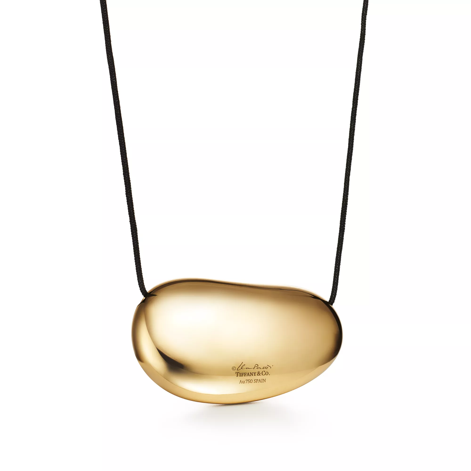Bean design Pendant in Yellow Gold, 50 mm