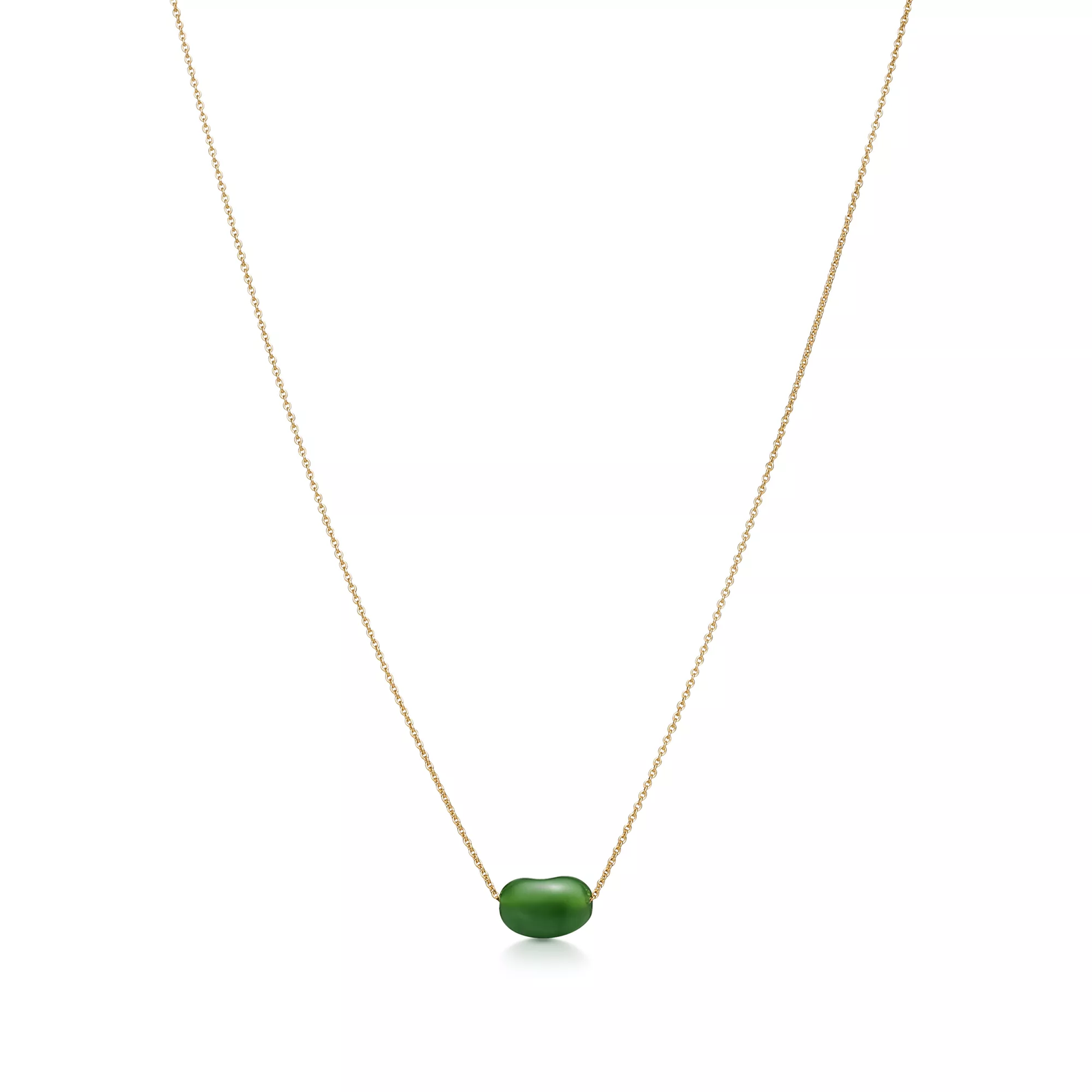 Bean design Pendant in Yellow Gold with Green Nephrite Jade