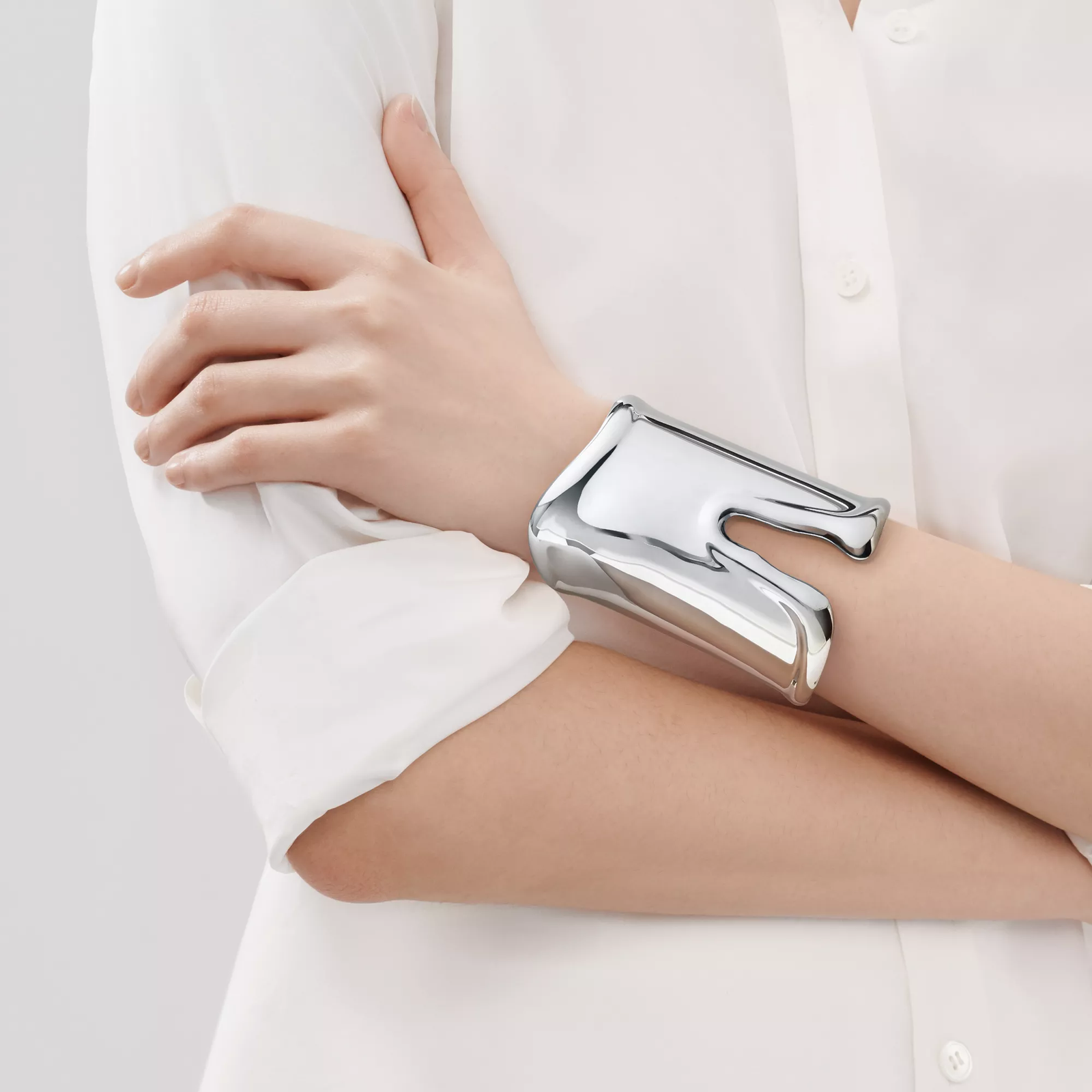 Large Bone Cuff in Sterling Silver, 95 mm Wide
