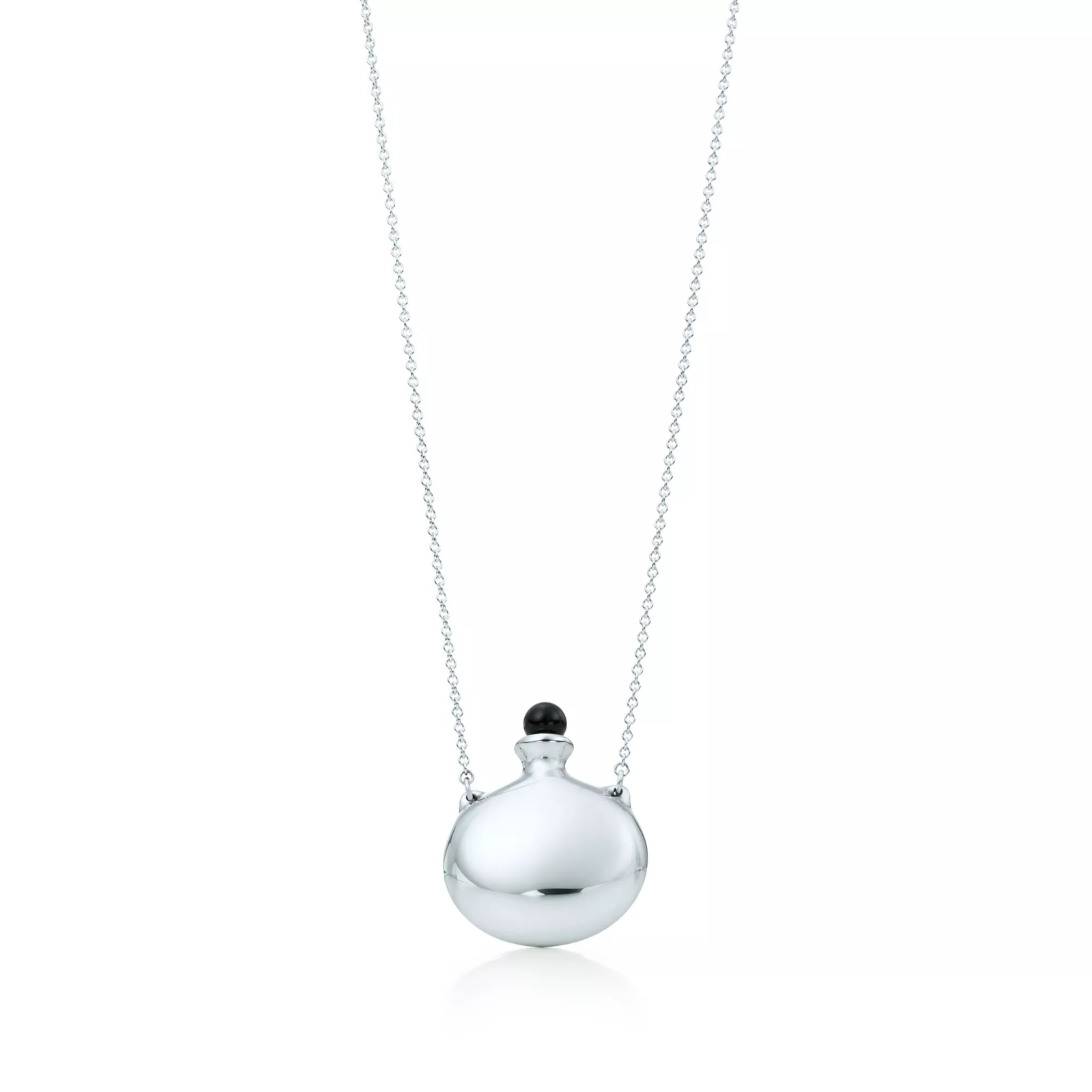 Bottle Round Pendant in Sterling Silver with Black Nephrite Jade