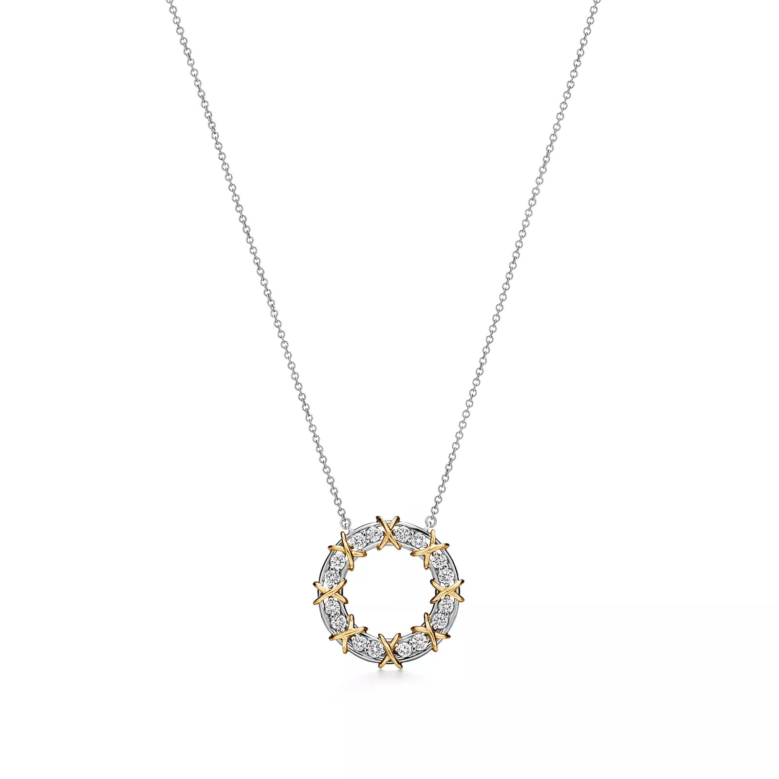Circle Pendant in Platinum & Yellow Gold with Diamonds