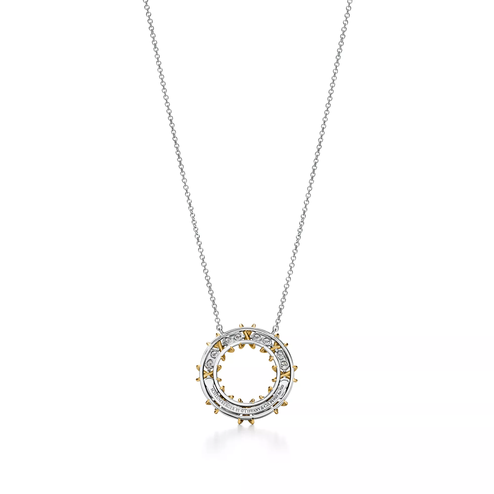 Circle Pendant in Platinum & Yellow Gold with Diamonds