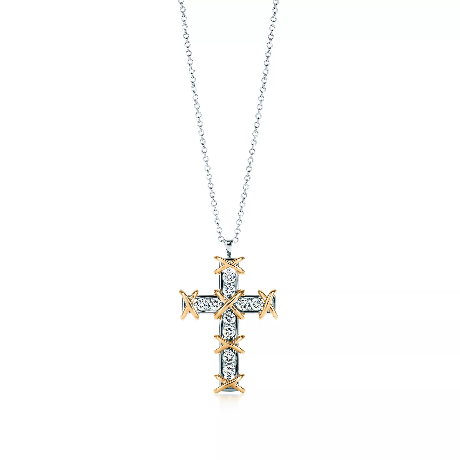 Cross Pendant in Platinum and Yellow Gold with Diamonds