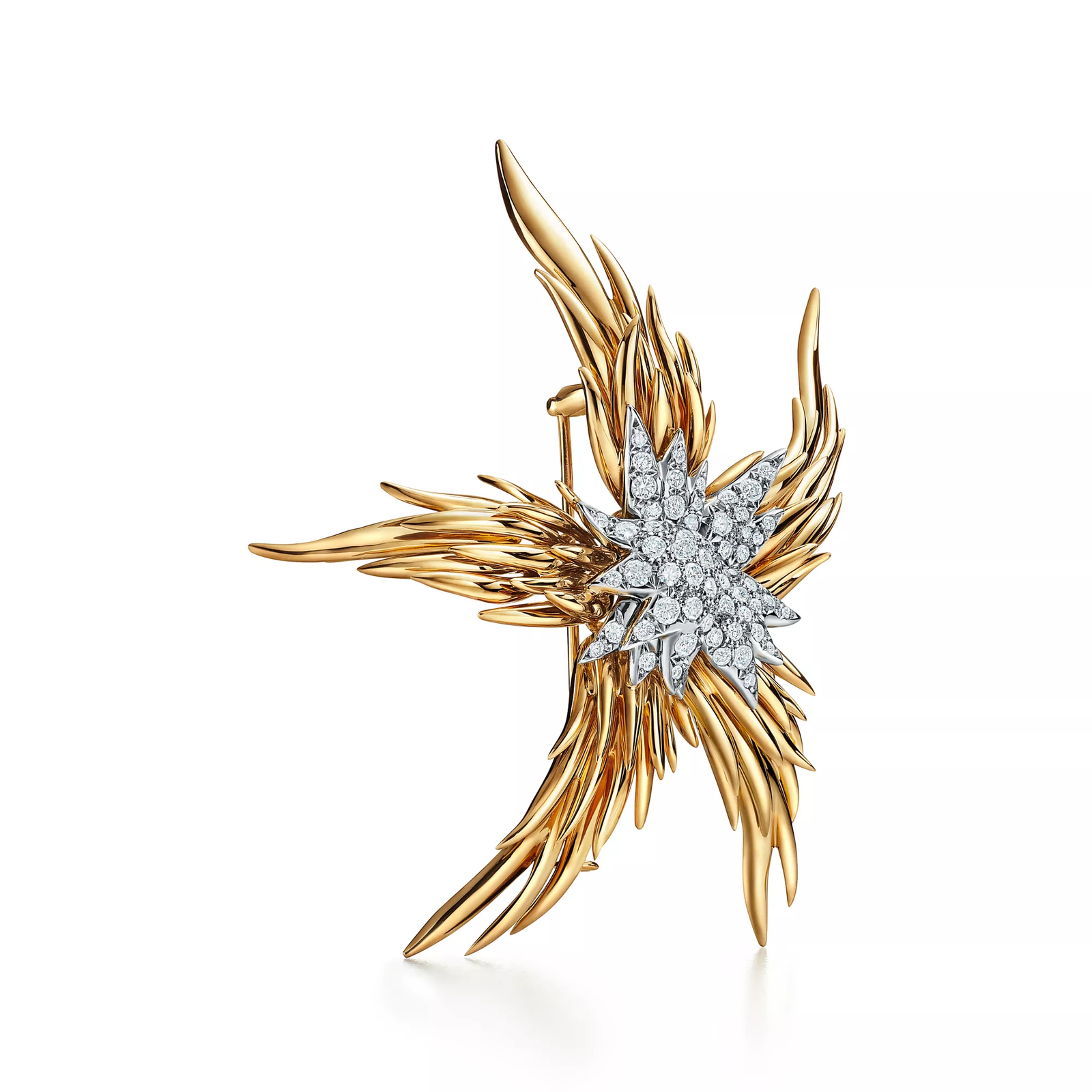 Wings Brooch in Yellow Gold and Platinum with Diamonds