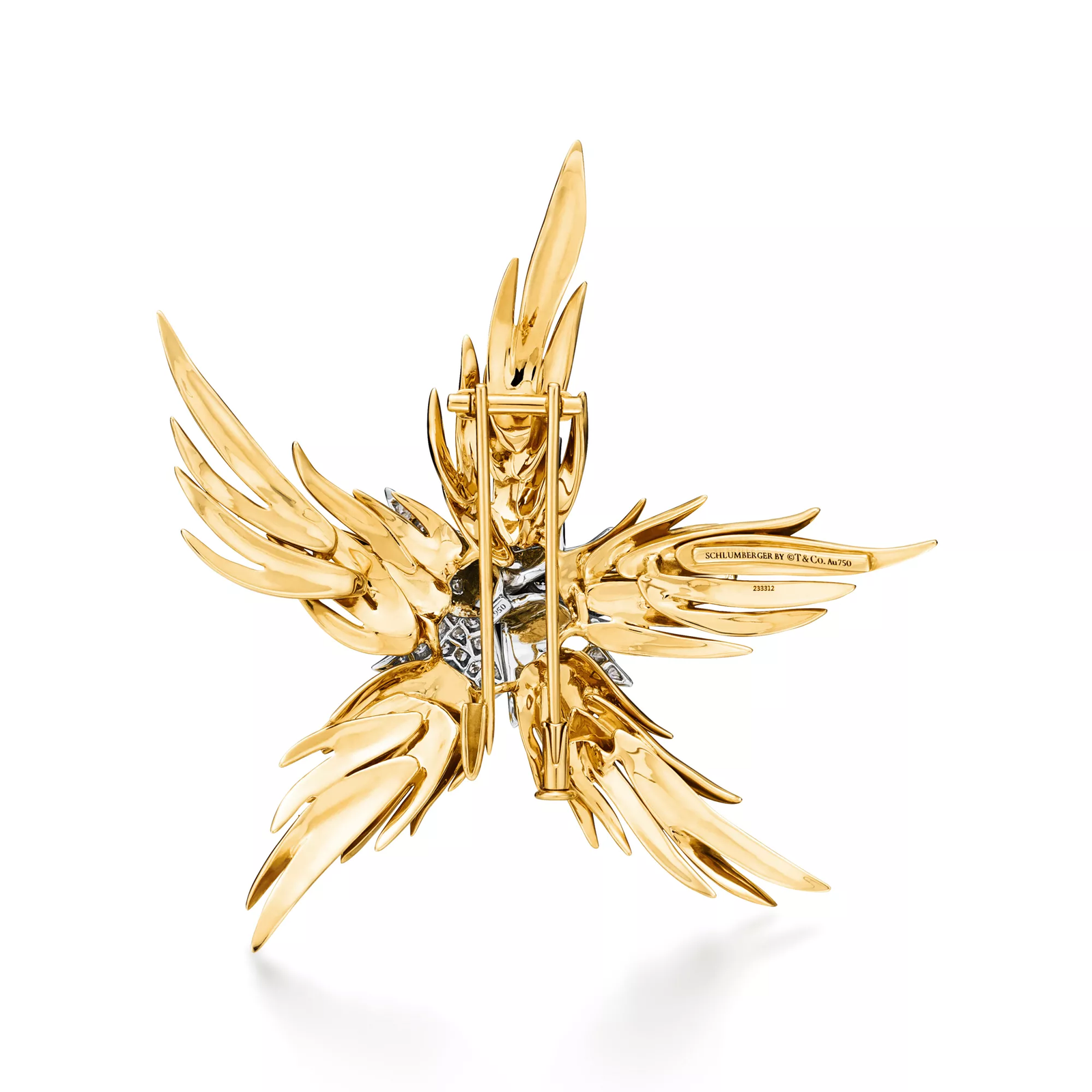 Wings Brooch in Yellow Gold and Platinum with Diamonds