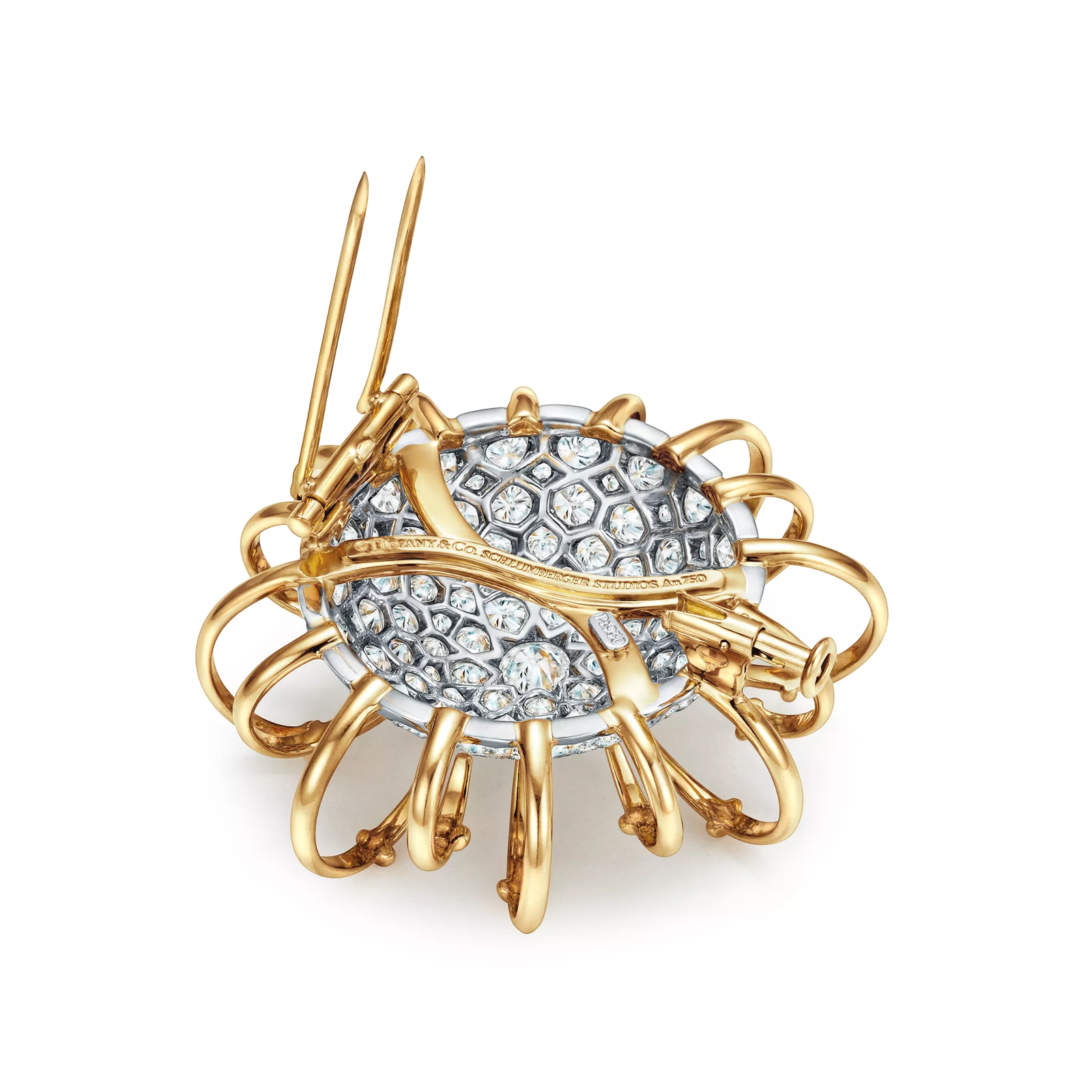 Brooch in Yellow Gold and Platinum with Diamonds