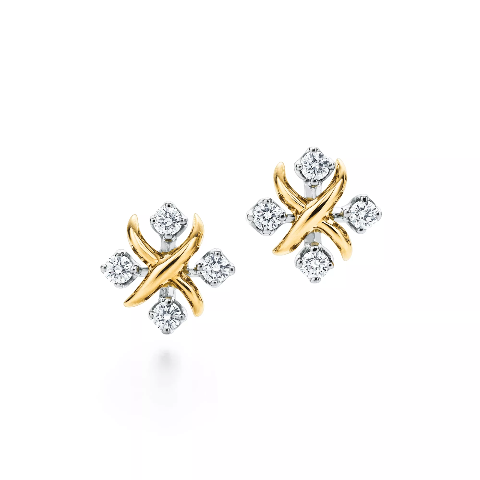 Earrings in Yellow Gold and Platinum with Diamonds