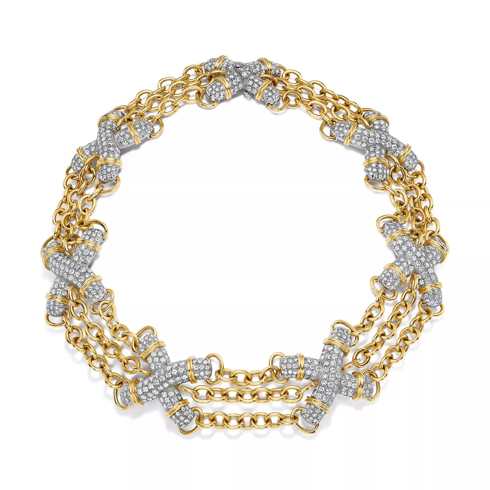 X Link Necklace in Yellow Gold and Platinum