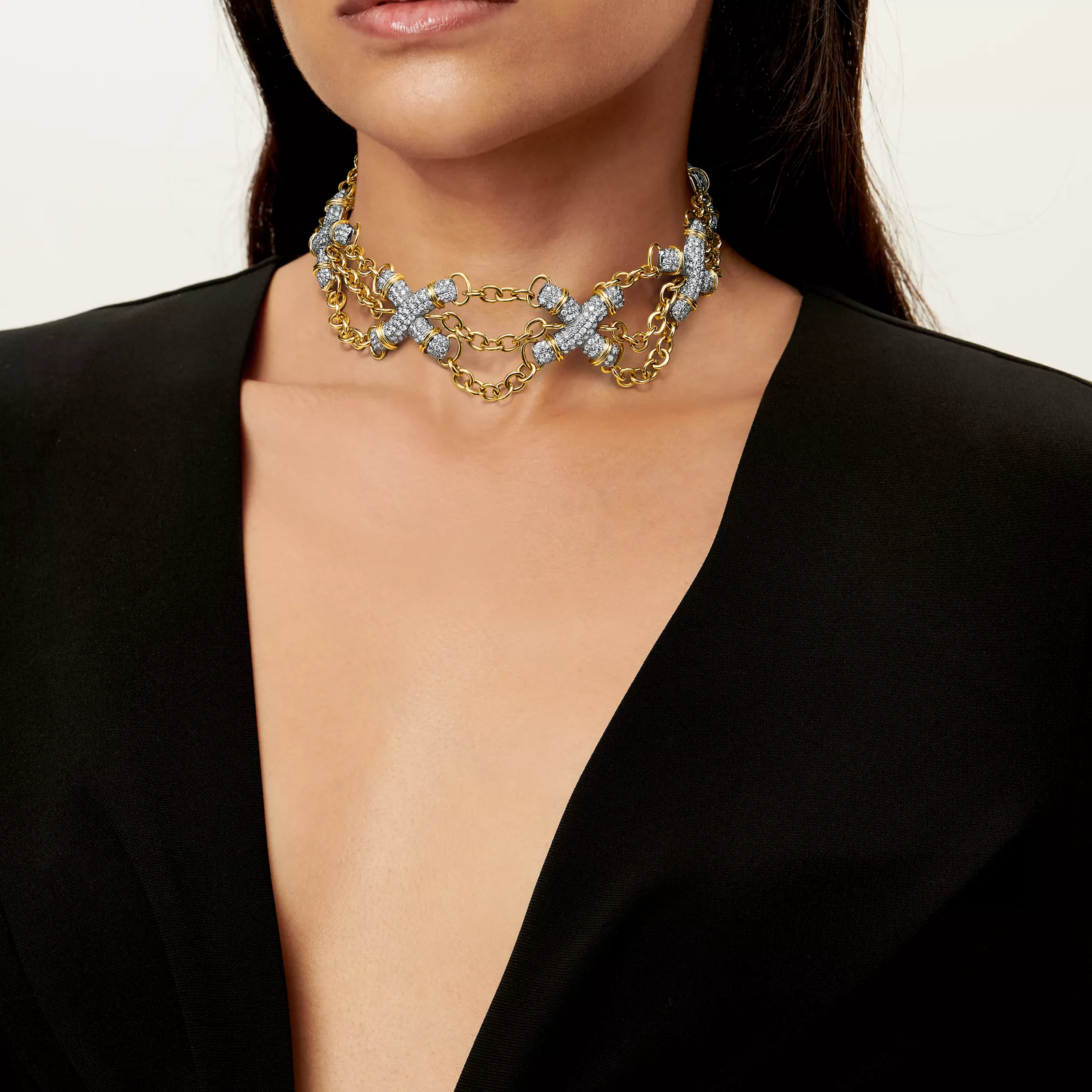 X Link Necklace in Yellow Gold and Platinum