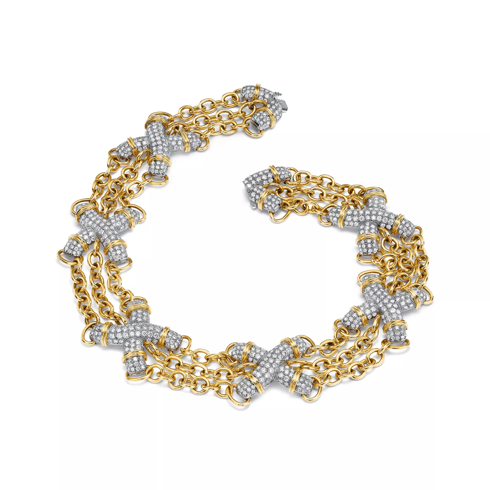 X Link Necklace in Yellow Gold and Platinum