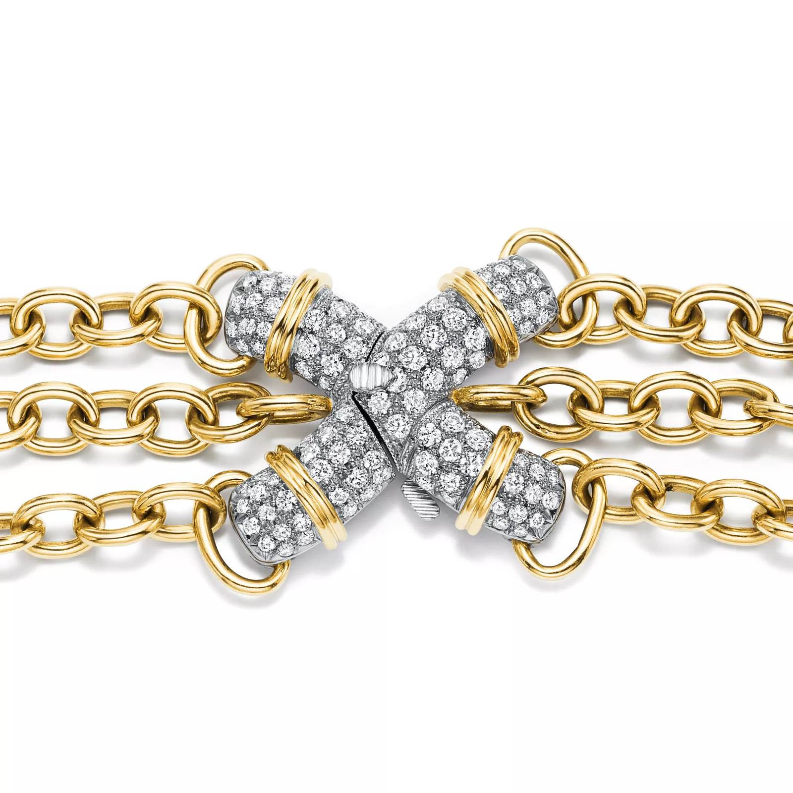 X Link Necklace in Yellow Gold and Platinum