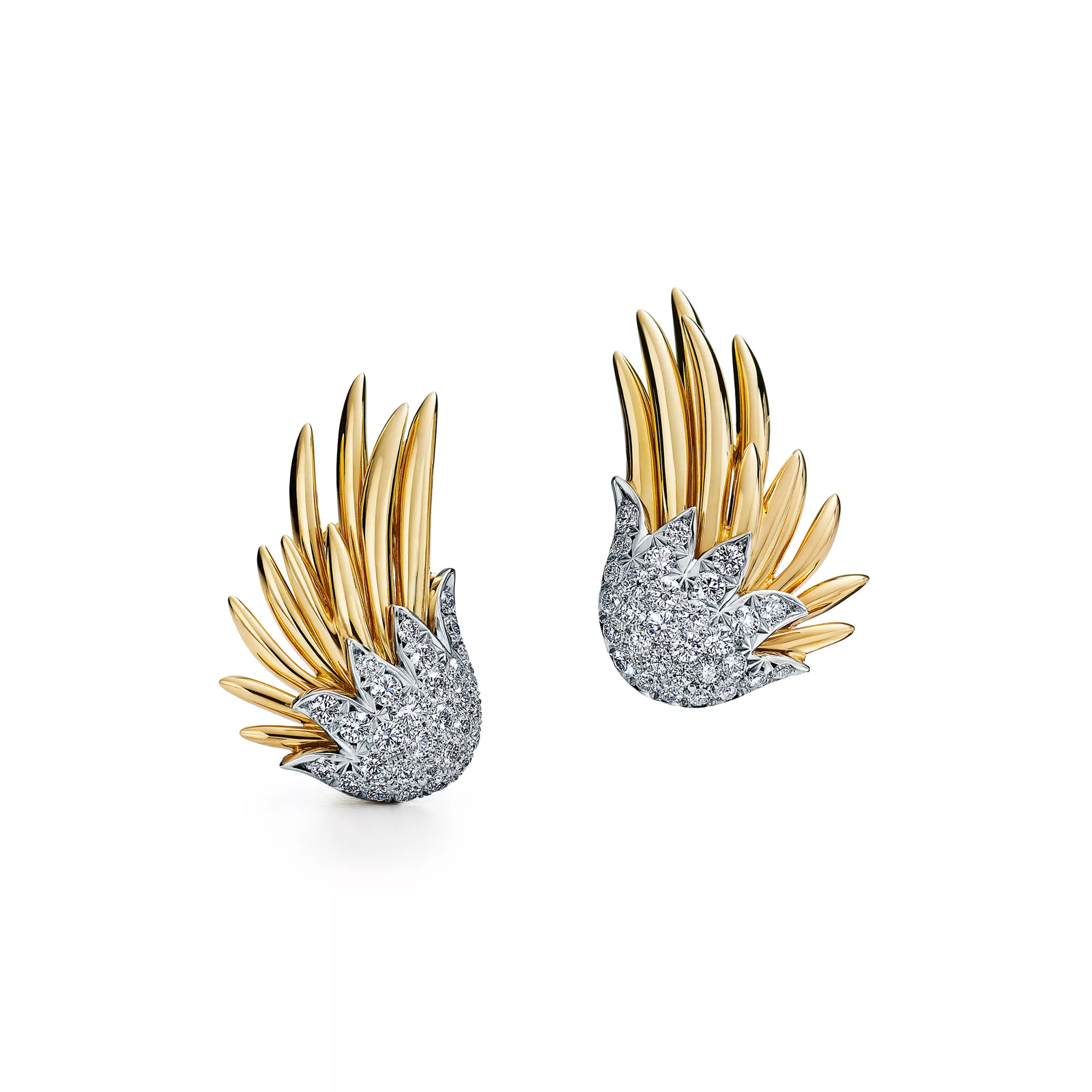 Wings Ear Clips in Gold & Platinum with Diamonds