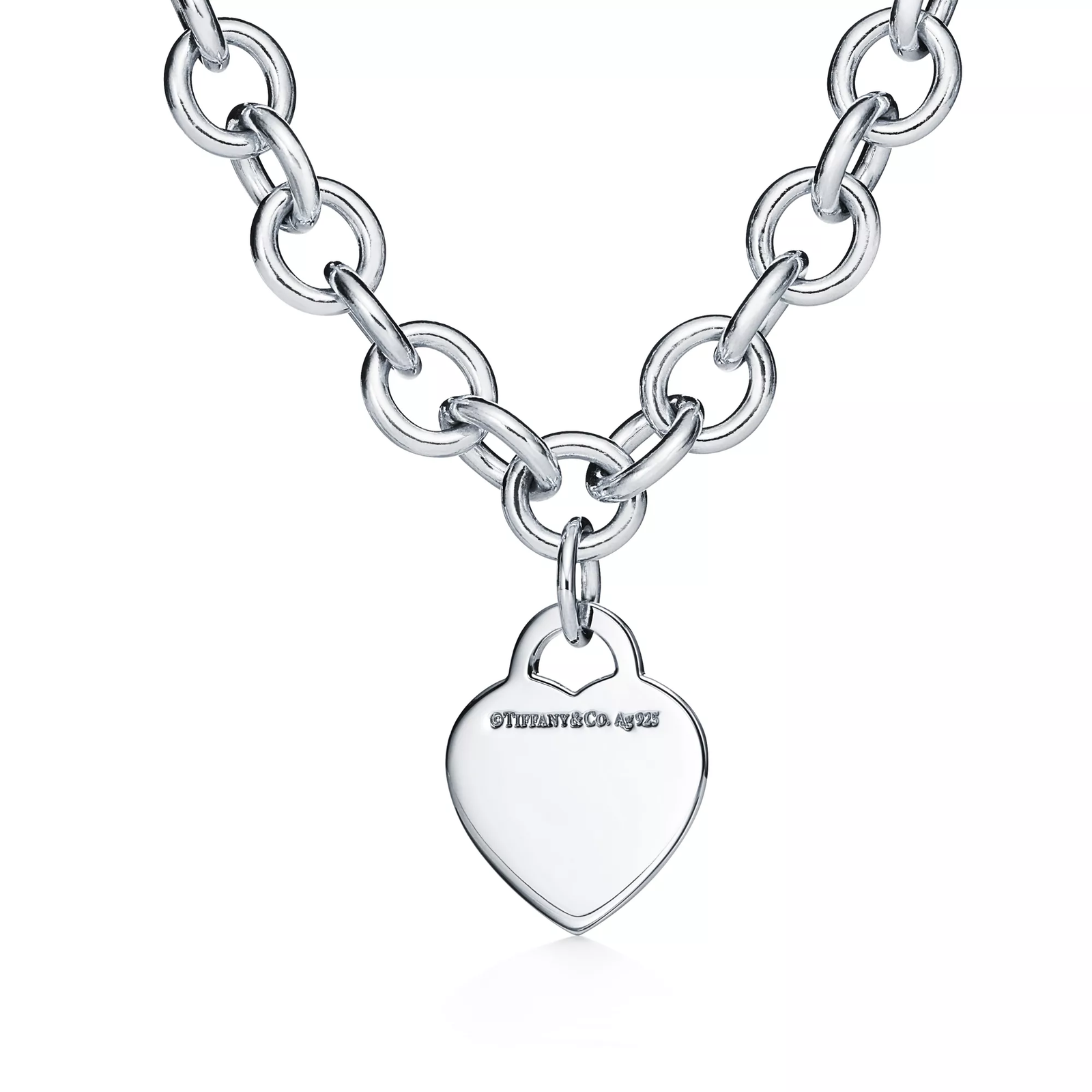 Heart Tag Chain Link Necklace in Silver