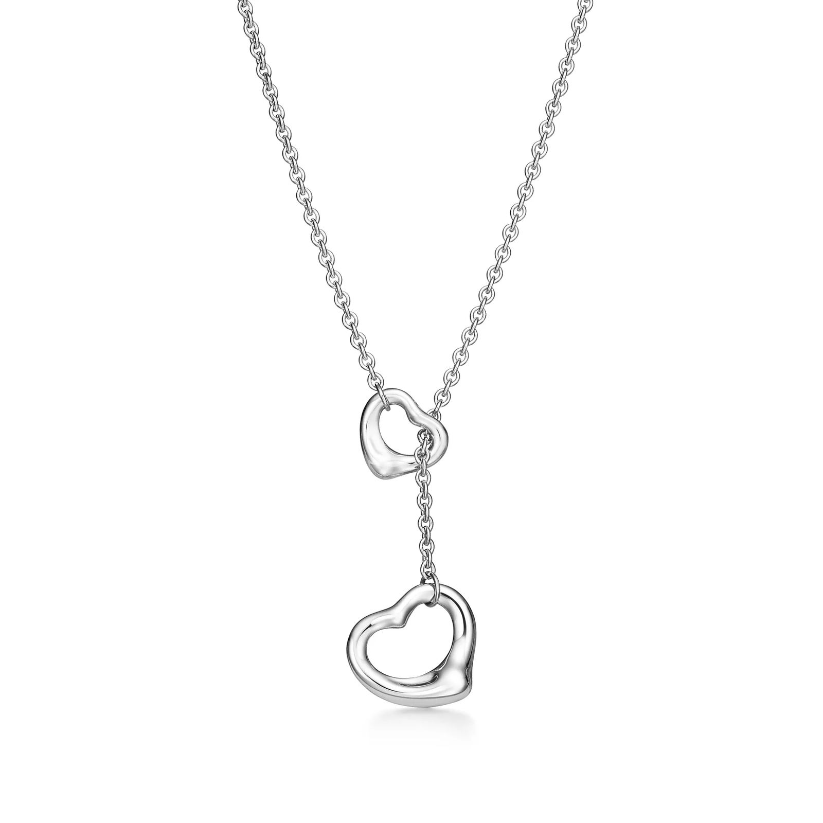 Open Heart Lariat Necklace in Silver, 16 mm
