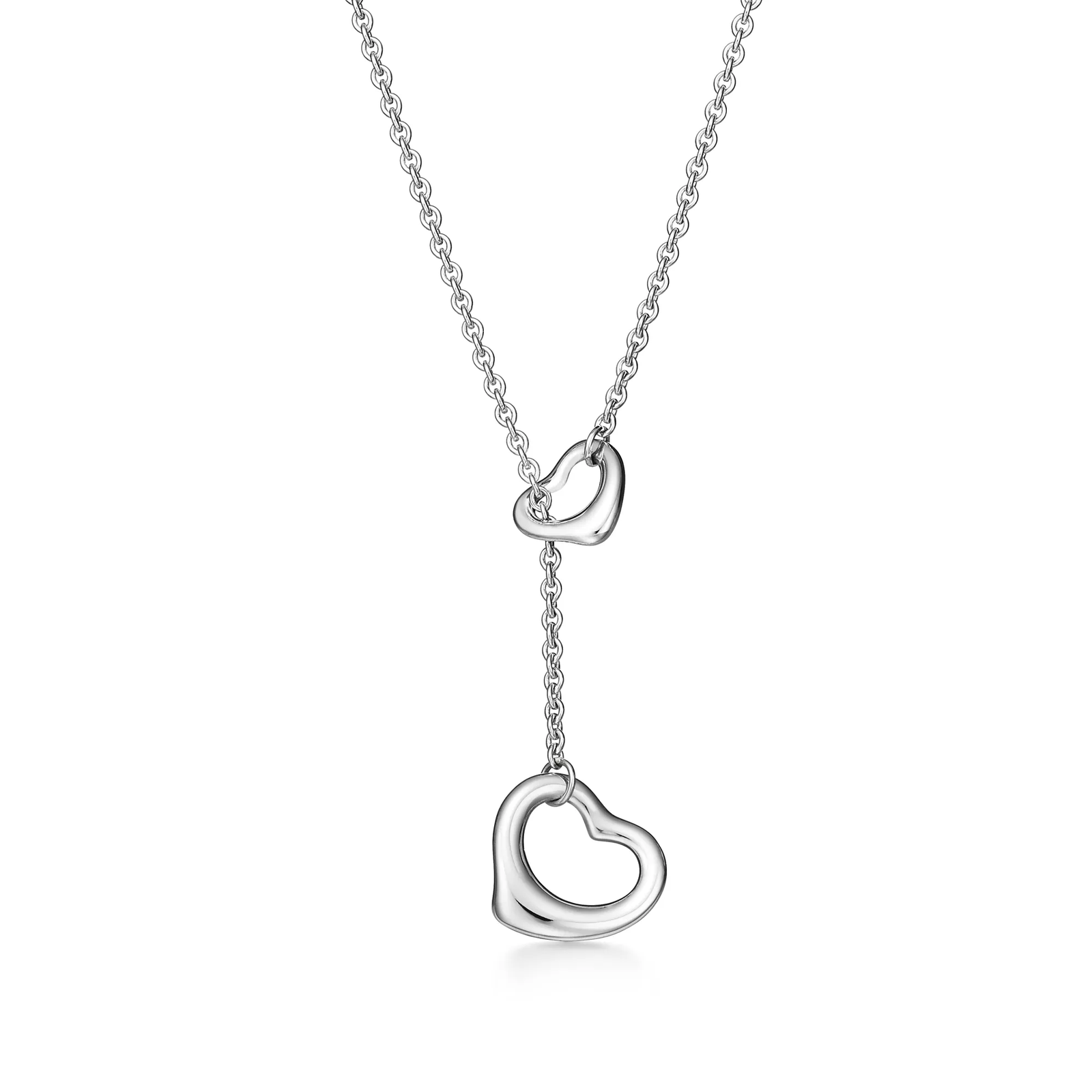 Open Heart Lariat Necklace in Silver, 16 mm