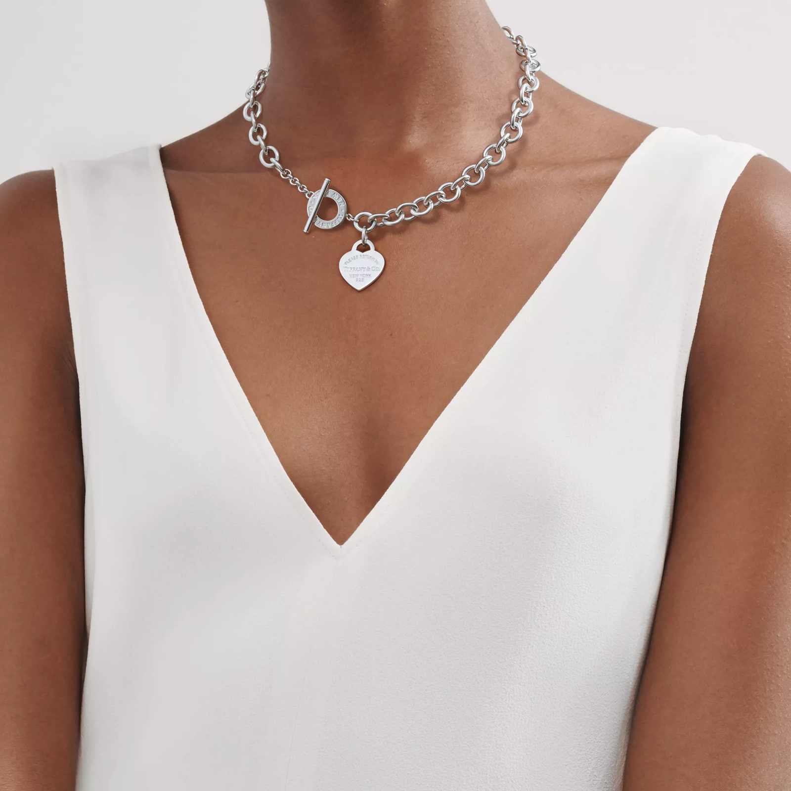 Heart Tag Toggle Necklace in Silver