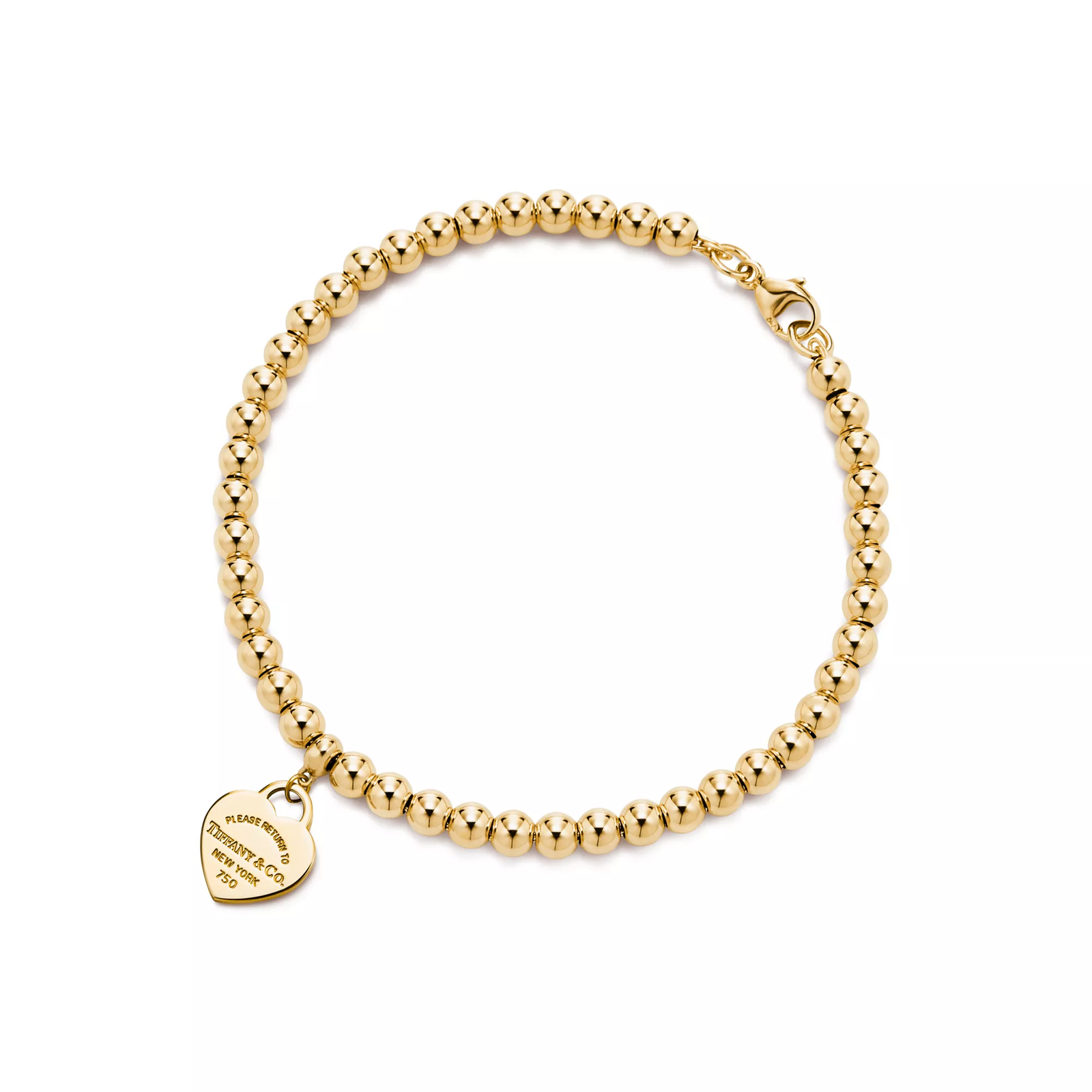 Heart Tag Bead Bracelet in Yellow Gold